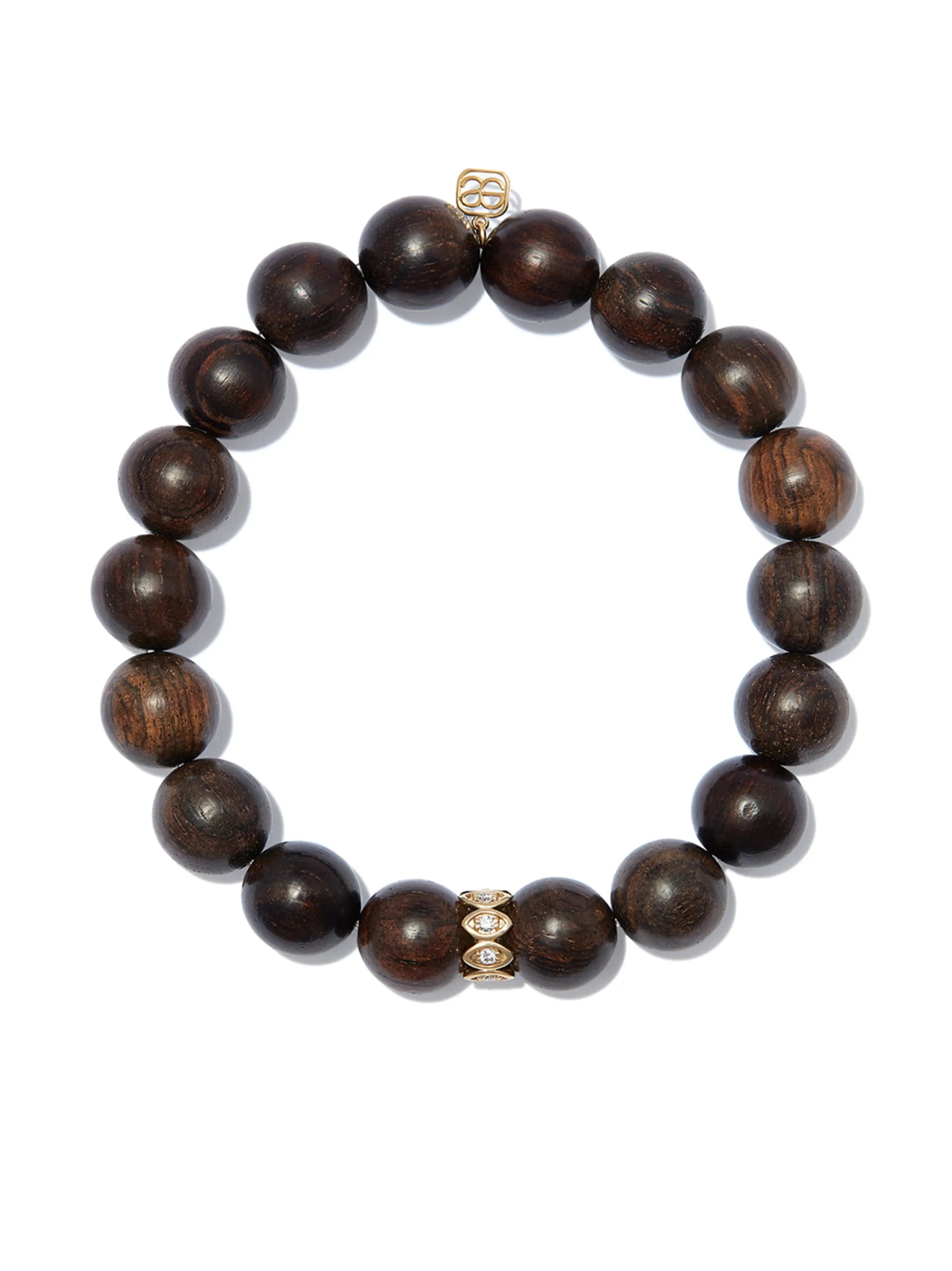 14kt yellow gold wood and diamond evil eye beaded bracelet