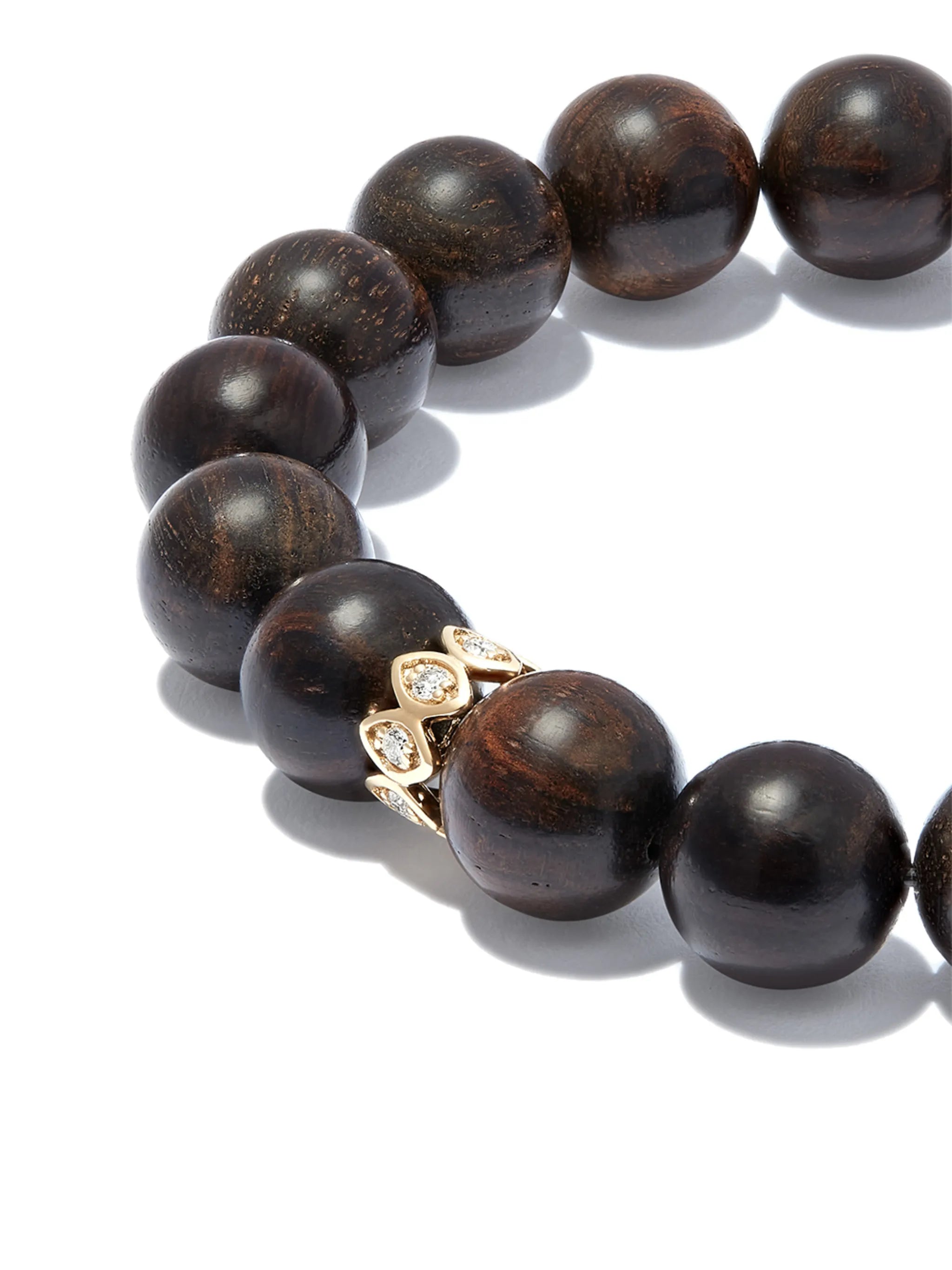 14kt yellow gold wood and diamond evil eye beaded bracelet