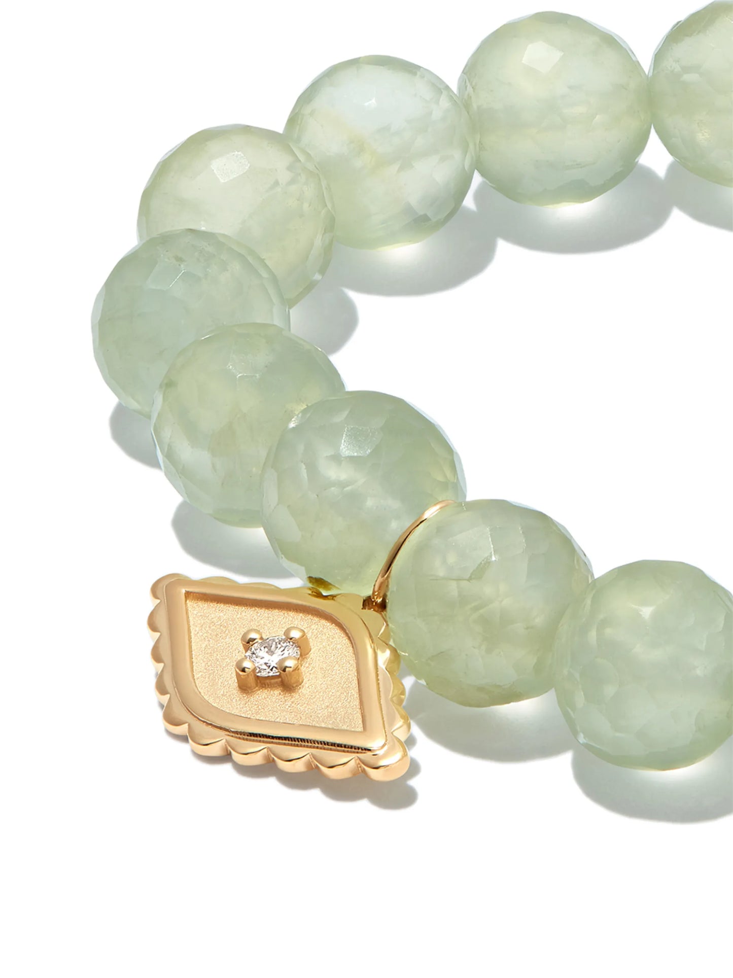 14kt yellow gold prehnite evil eye diamond charm beaded bracelet