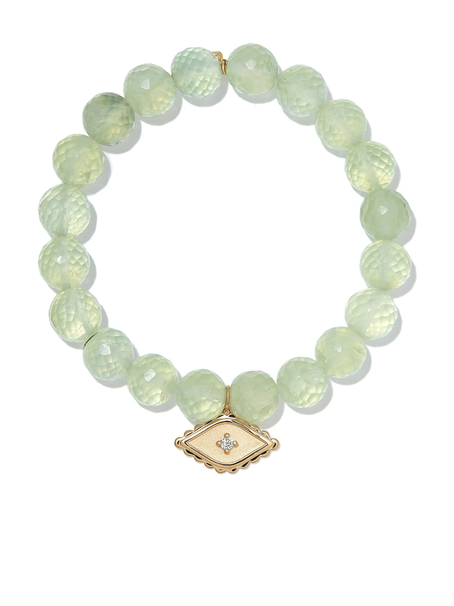 14kt yellow gold prehnite evil eye diamond charm beaded bracelet