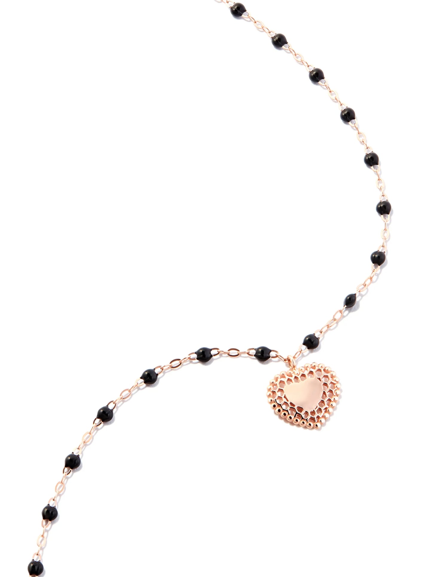 18kt rose gold heart pendant beaded necklace