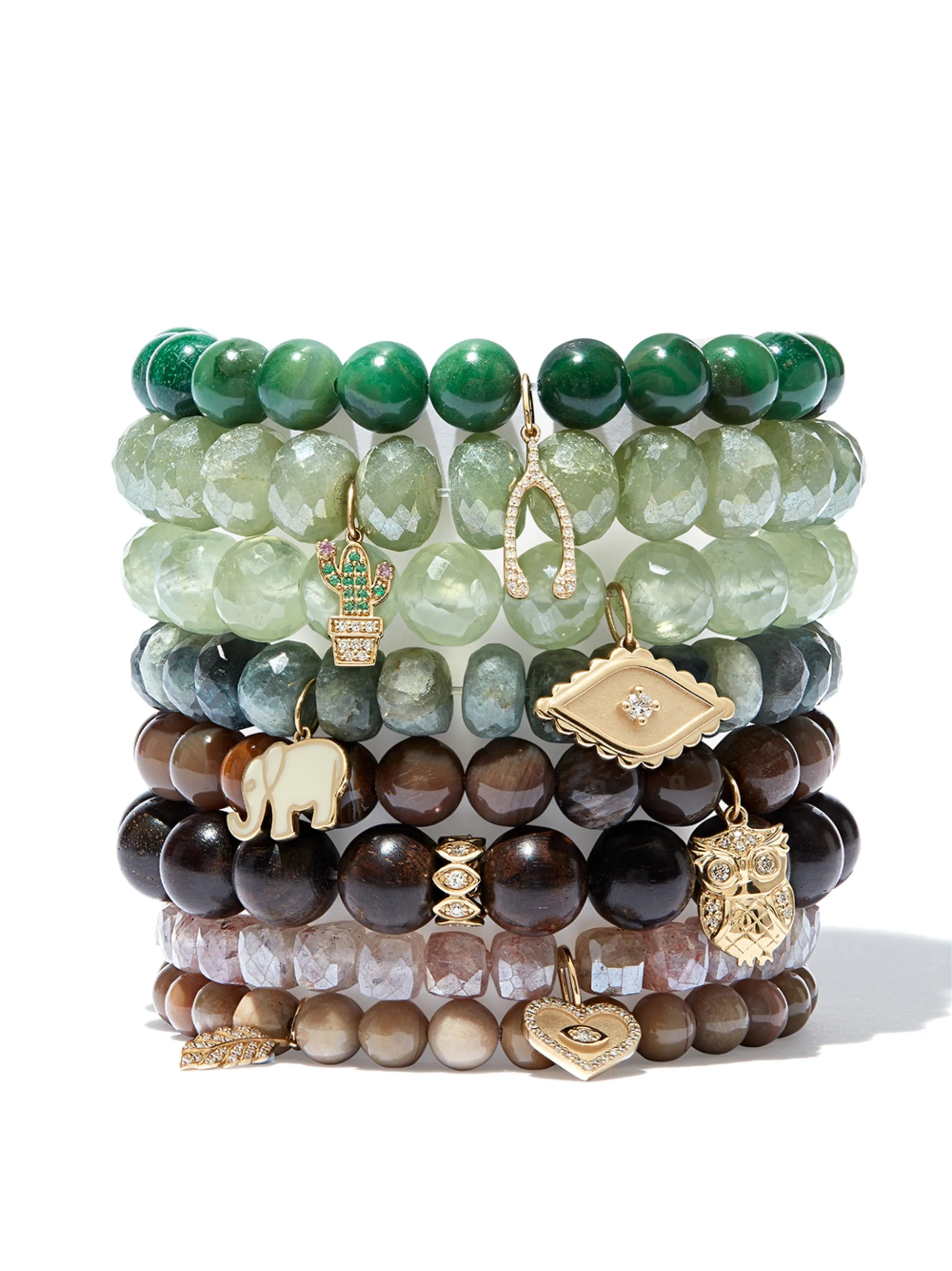 14kt yellow gold silverite cactus charm beaded bracelet