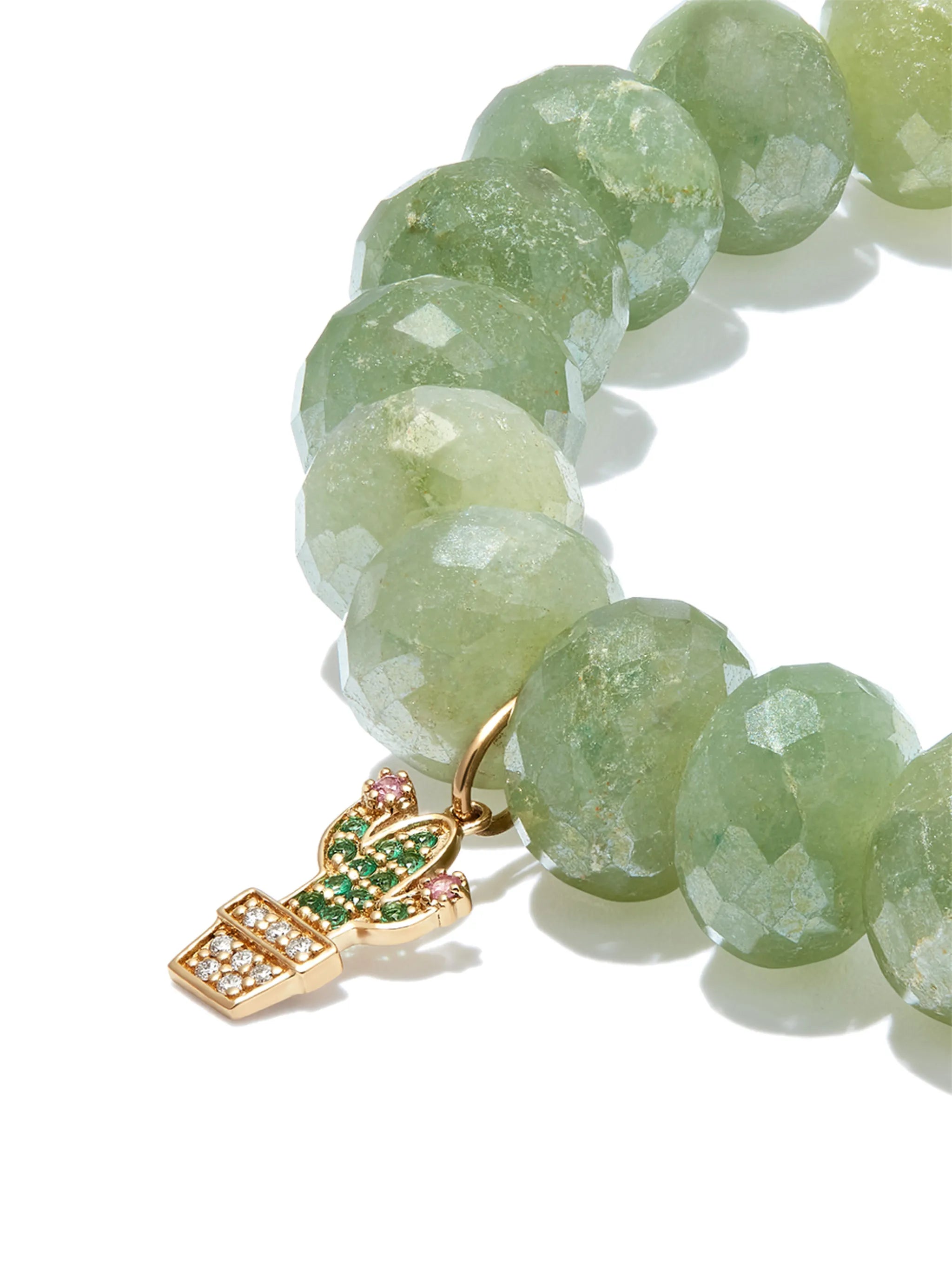 14kt yellow gold silverite cactus charm beaded bracelet