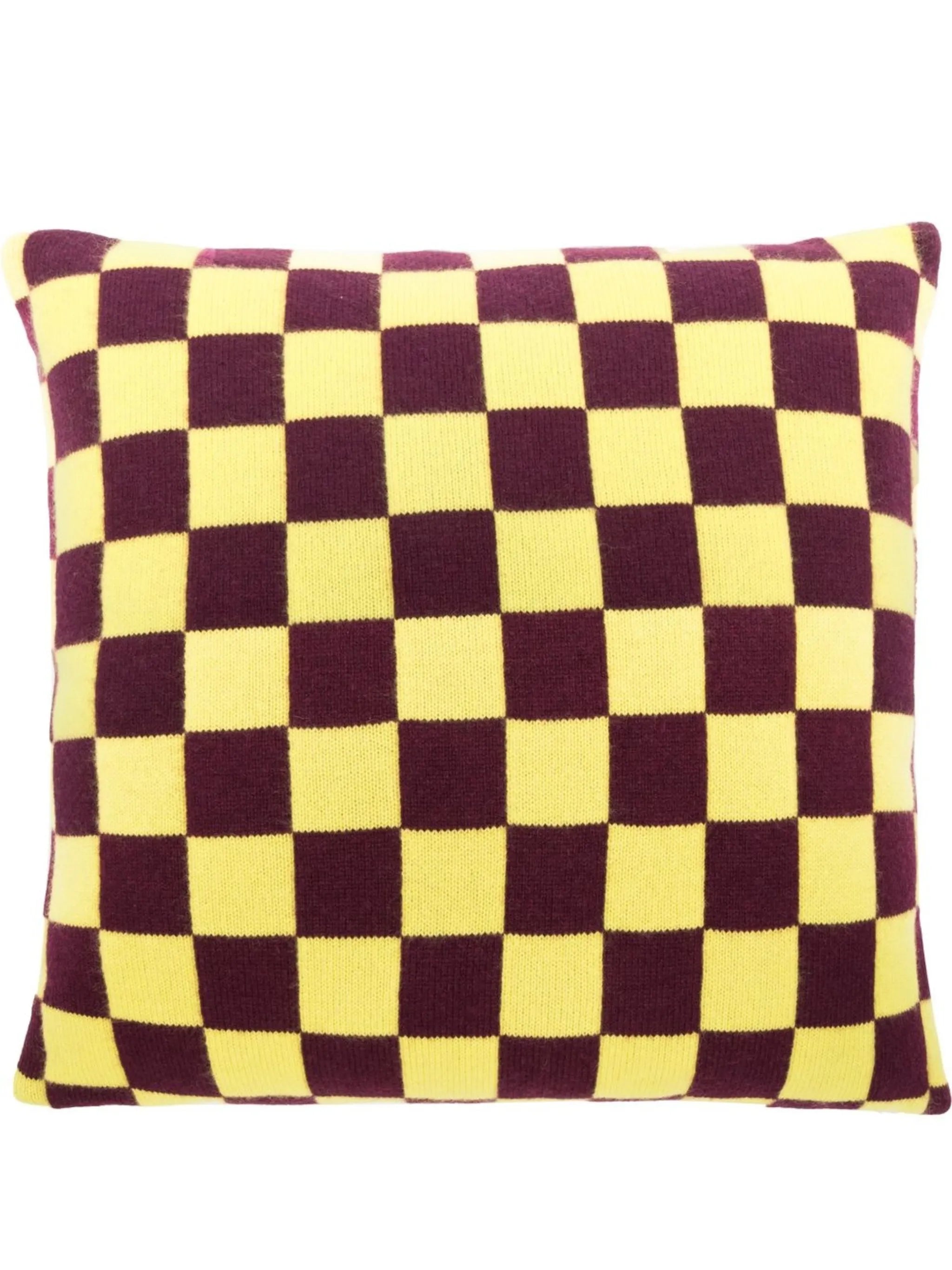 checkerboard-pattern cashmere cushion
