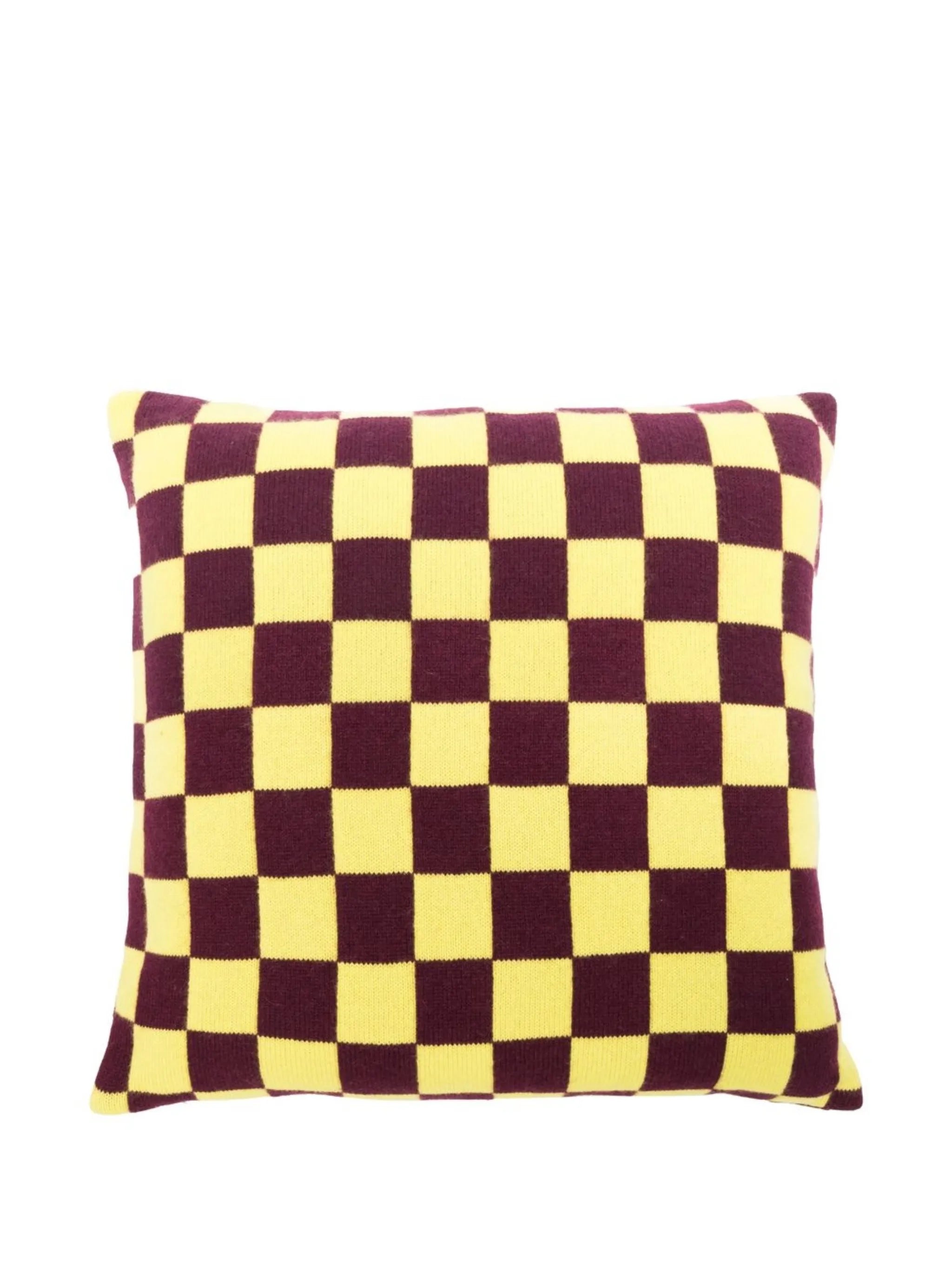 checkerboard-pattern cashmere cushion