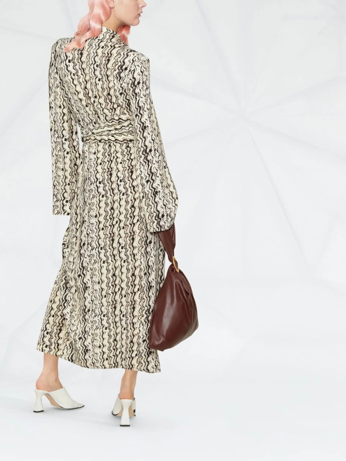 Neutral Optic-Wave Print Dress