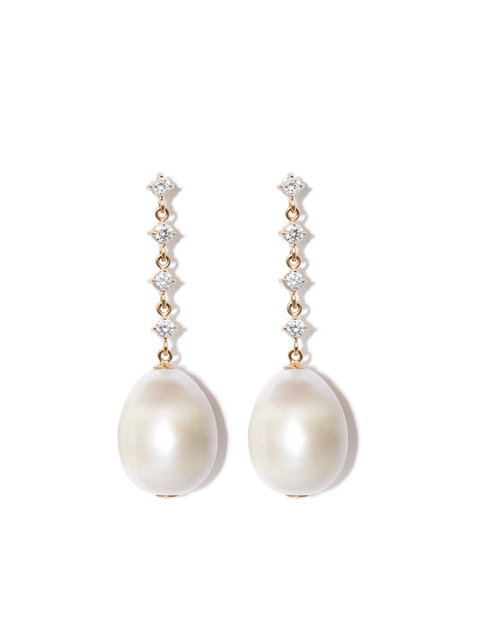 14kt yellow gold pearl diamond earrings