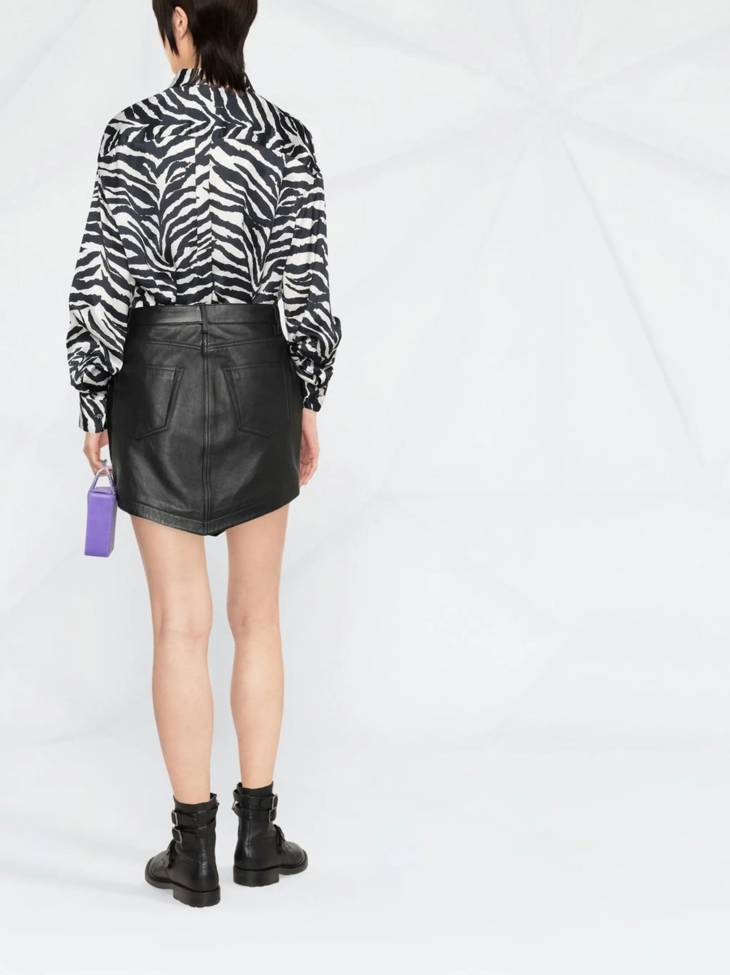 high-waist leather mini skirt