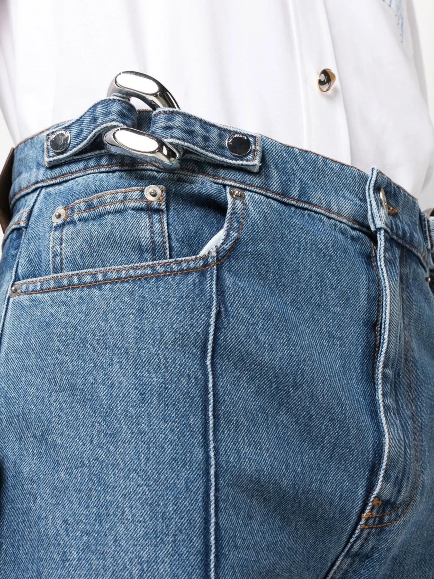 chain-link detailed straight-leg jeans