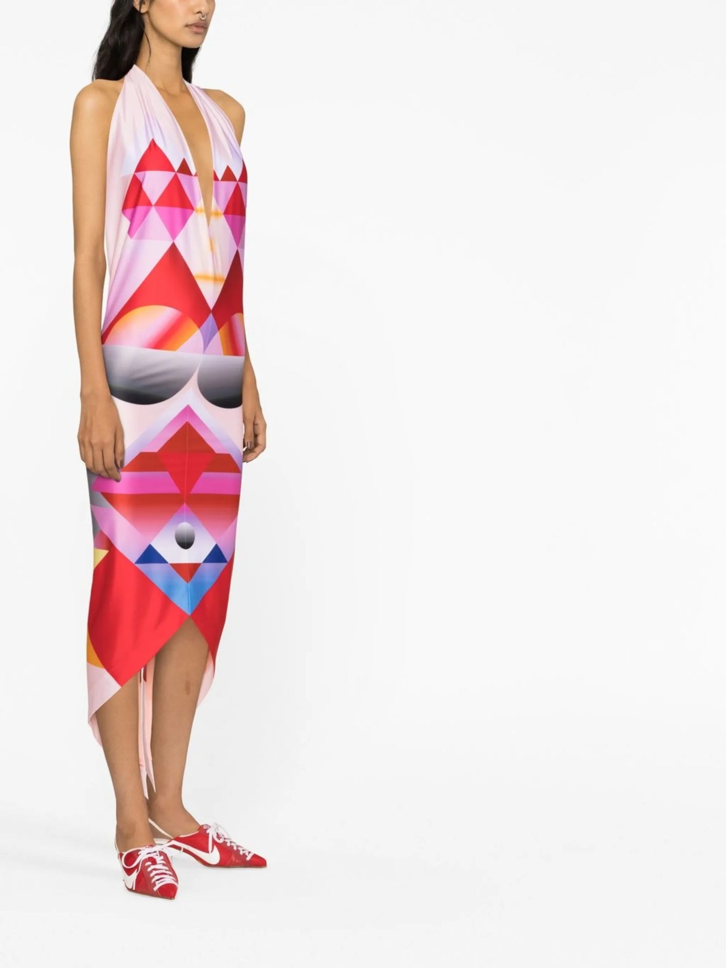 graphic-print halterneck dress