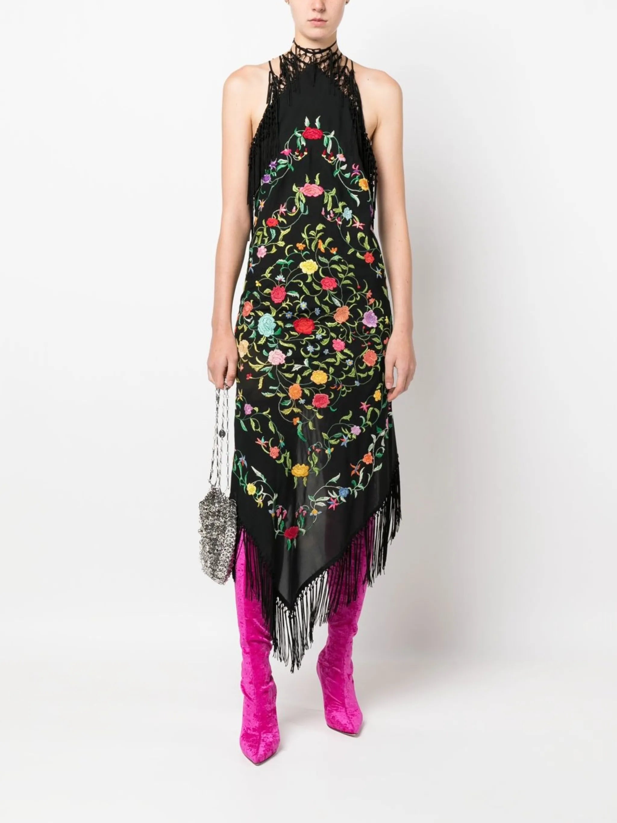 Piano-Shawl floral embroidered dress