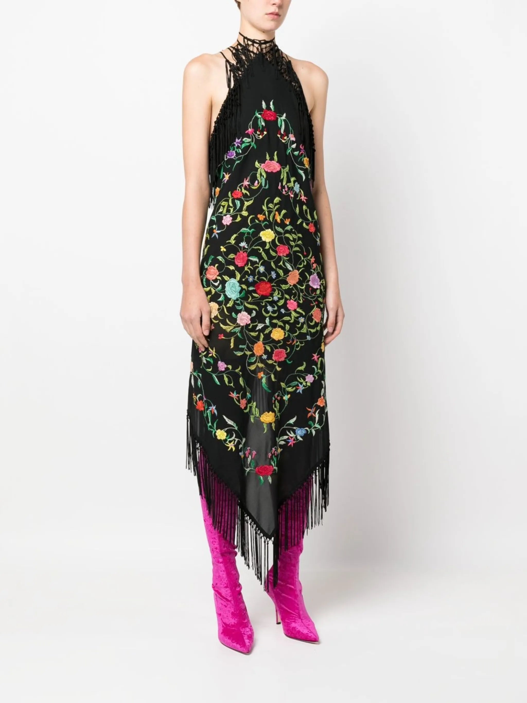 Piano-Shawl floral embroidered dress