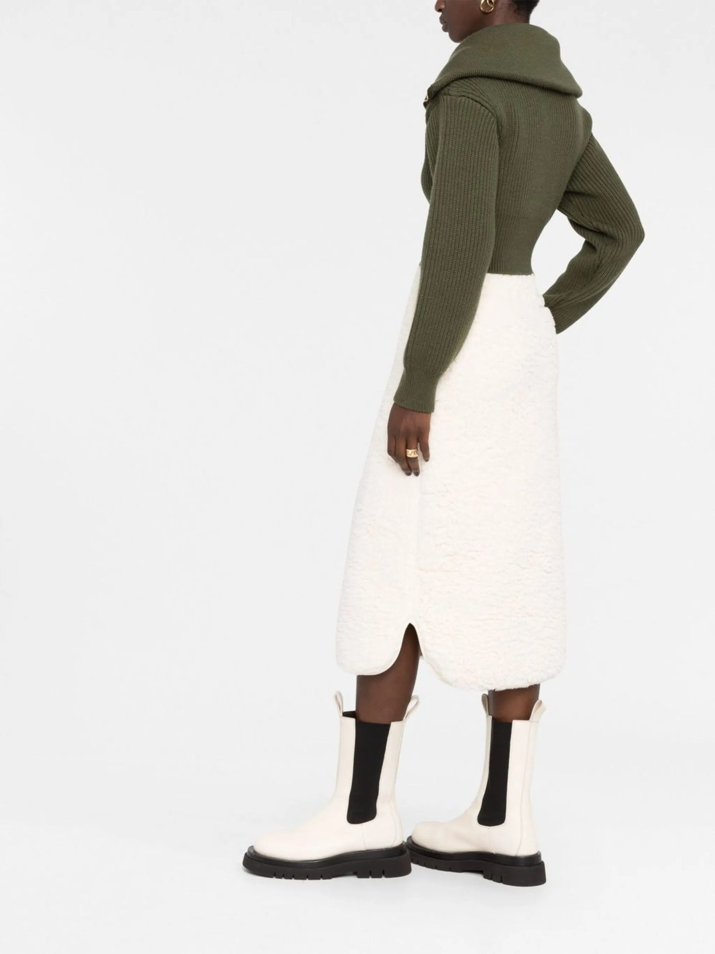 faux-shearling straight midi skirt