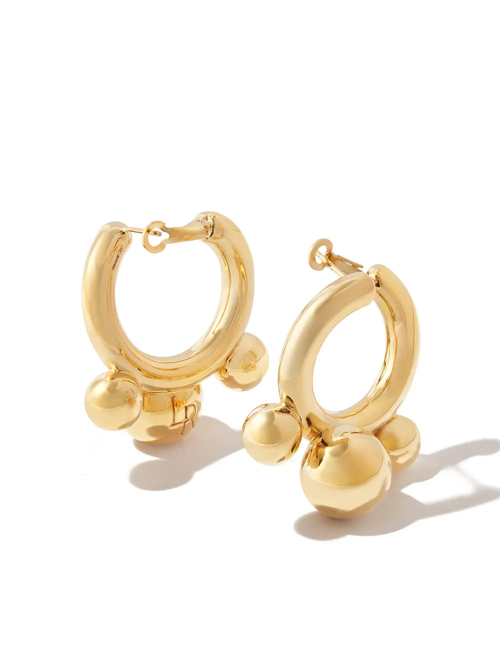 14kt yellow gold 3-Ball hoop earrings