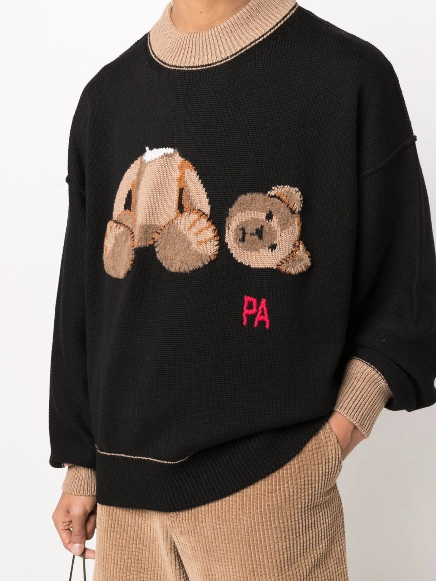 long-sleeve bear-embroidered wool jumper