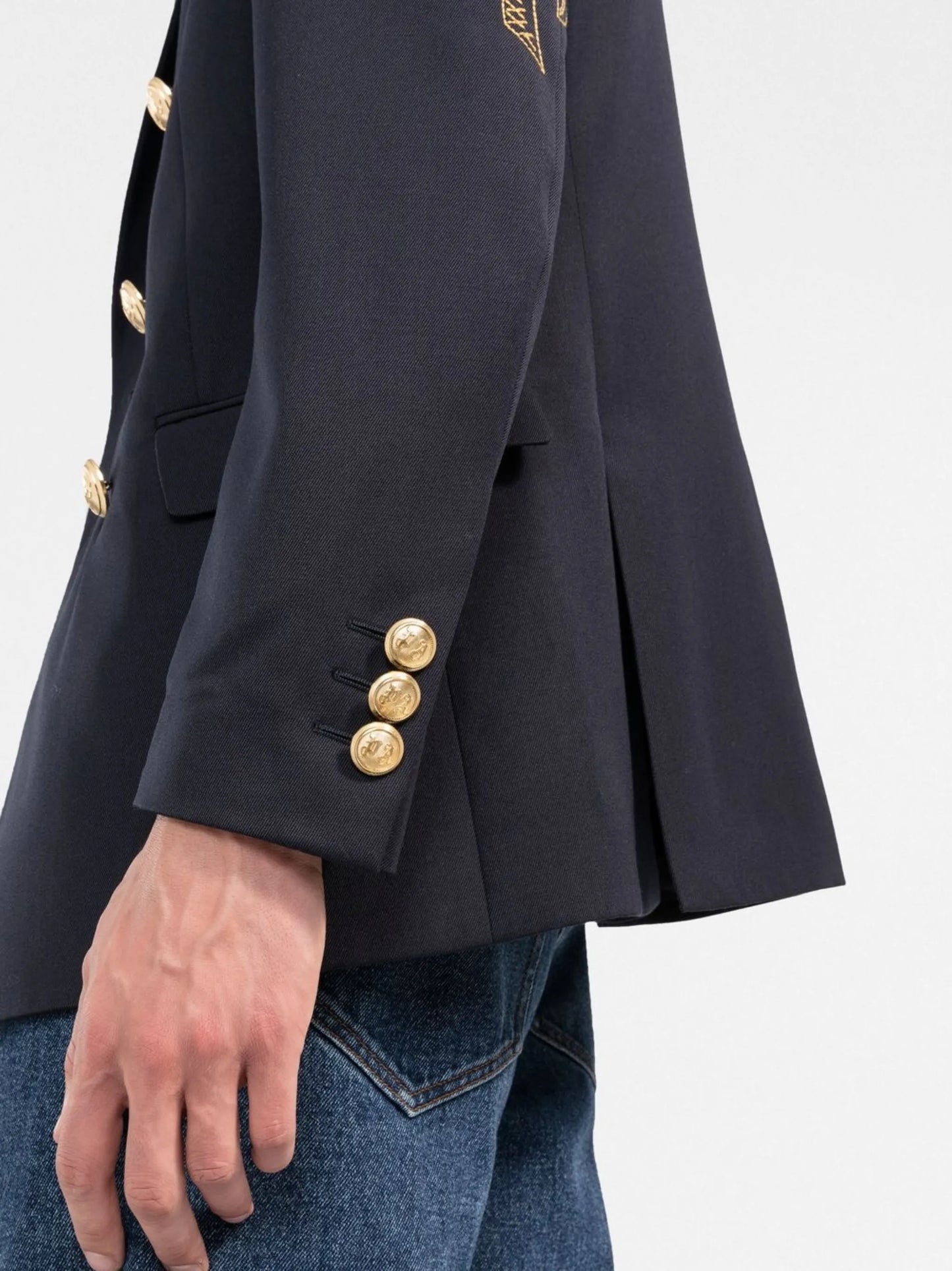 palm-embroidered double-breasted blazer