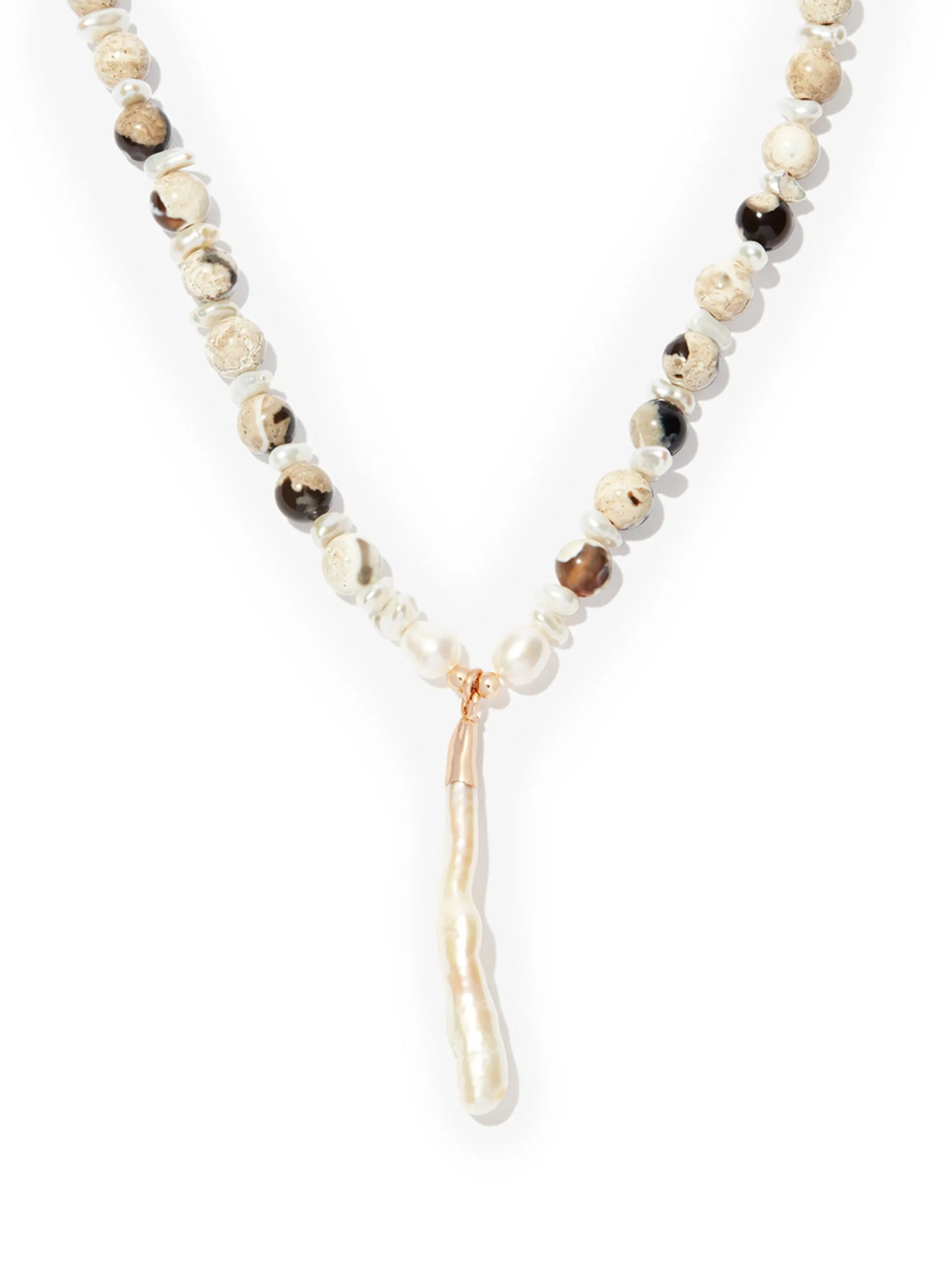 pearl-pendant beaded necklace