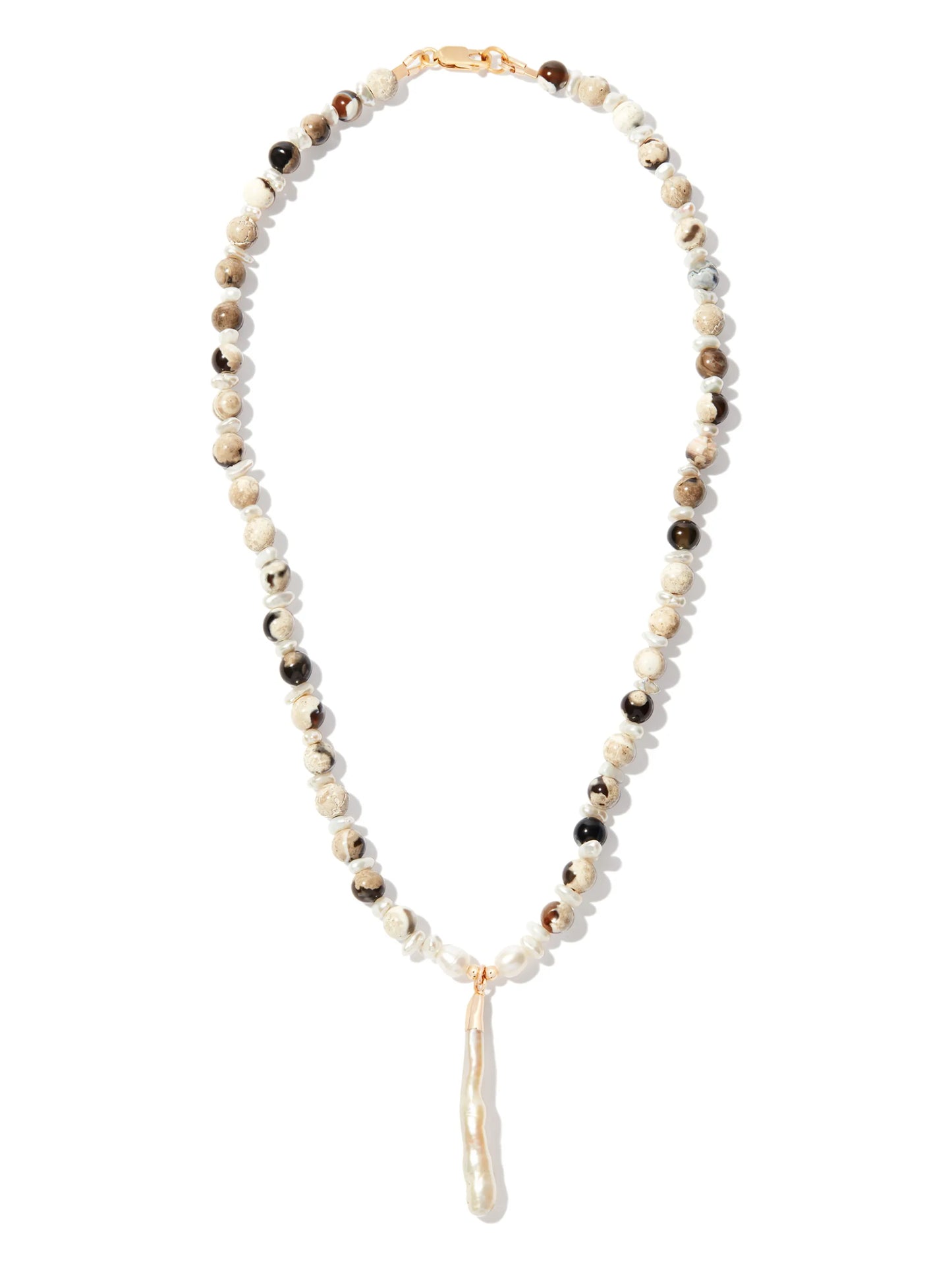 pearl-pendant beaded necklace
