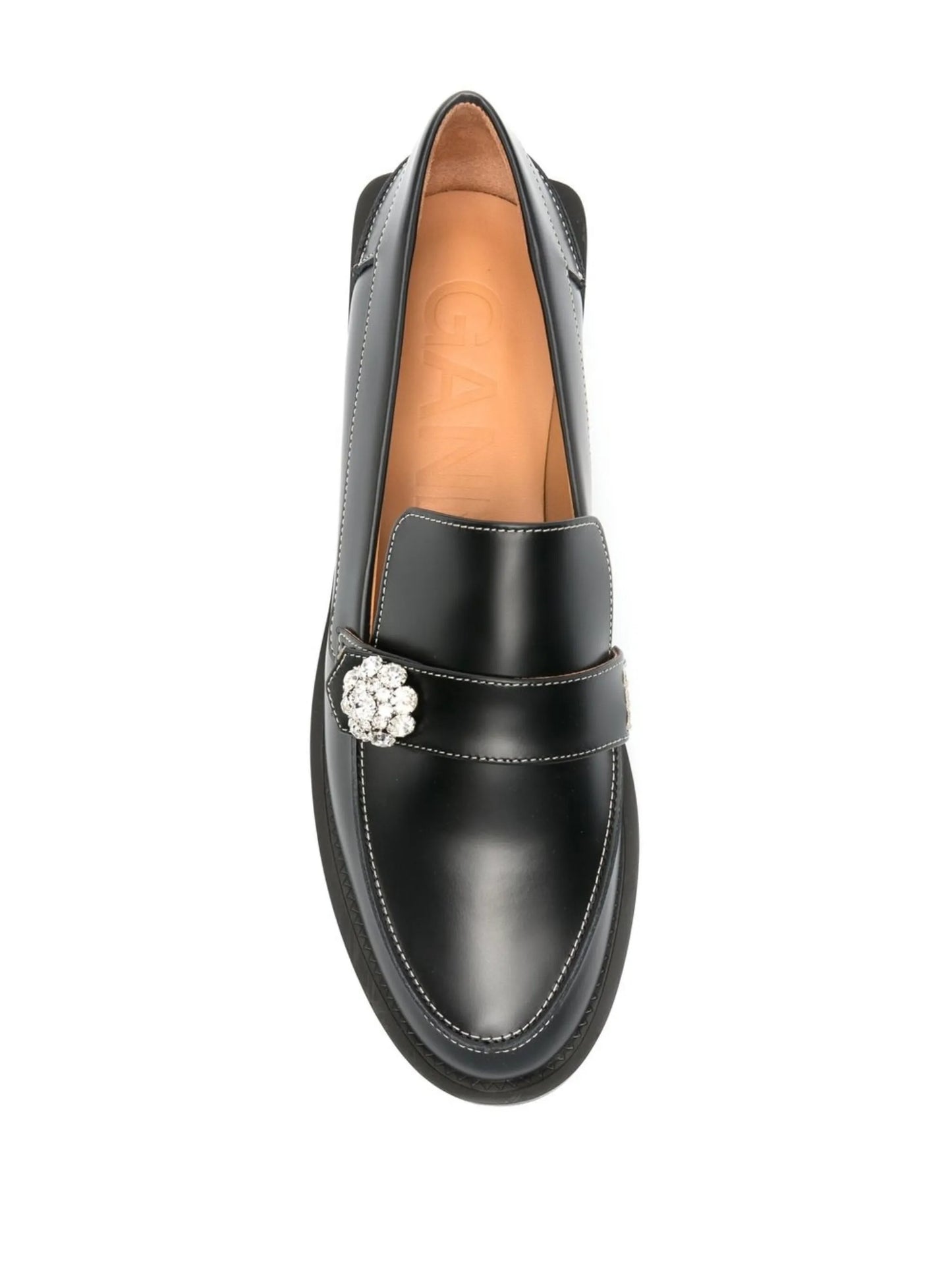 crystal-button leather loafers