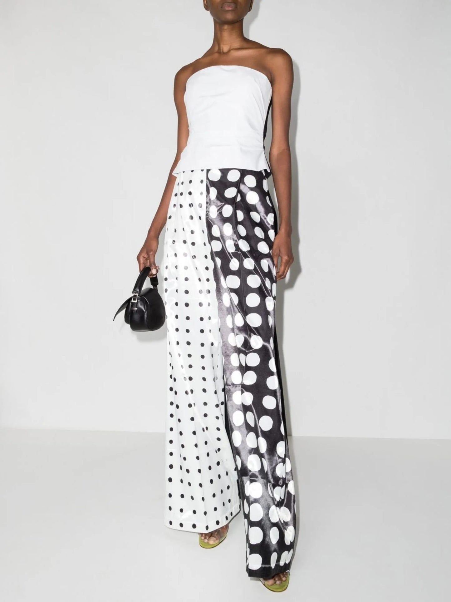 polka-dot wide-leg trousers