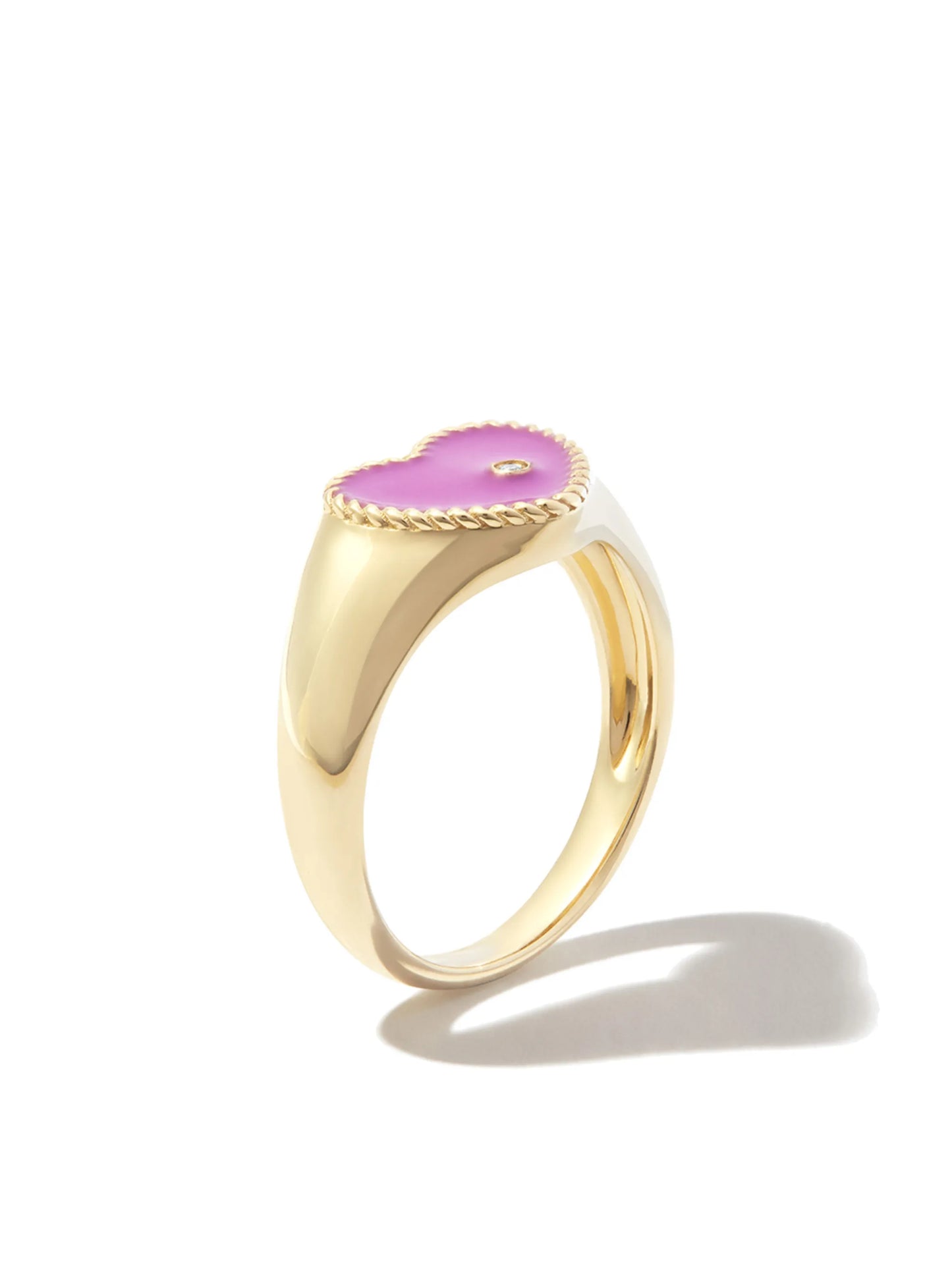 9kt yellow gold enamel diamond heart signet ring