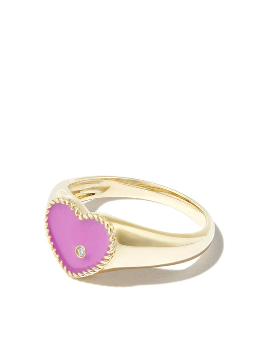 9kt yellow gold enamel diamond heart signet ring