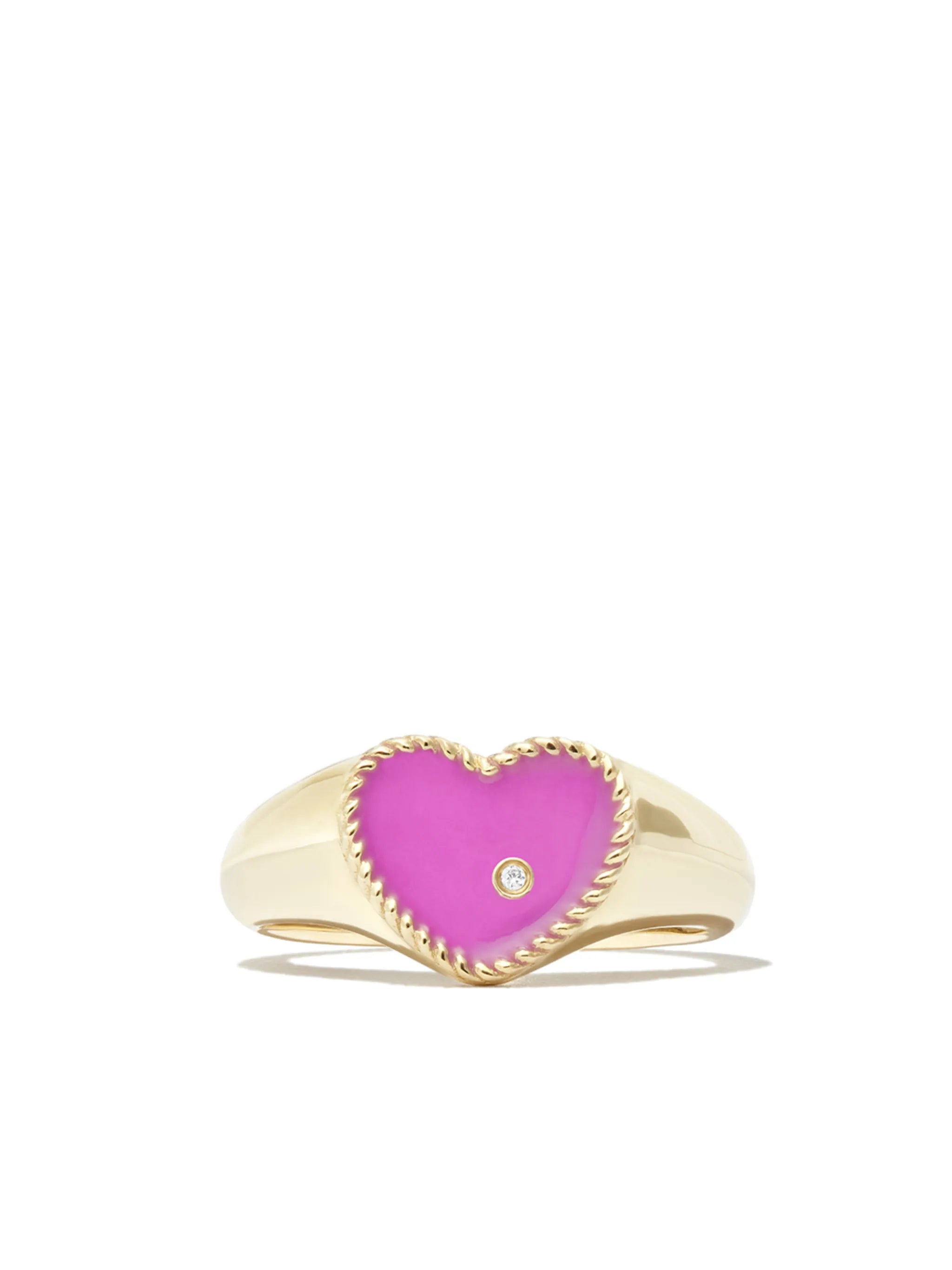 9kt yellow gold enamel diamond heart signet ring