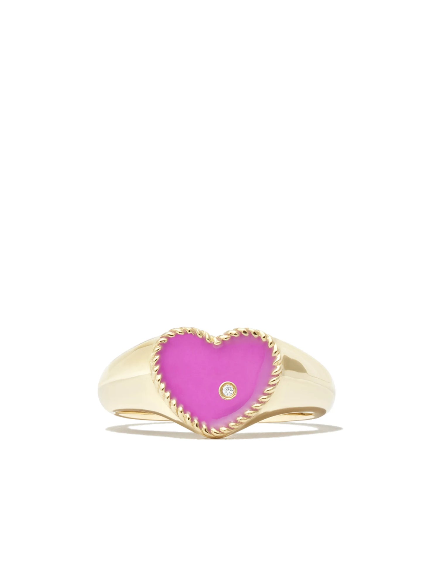 9kt yellow gold enamel diamond heart signet ring