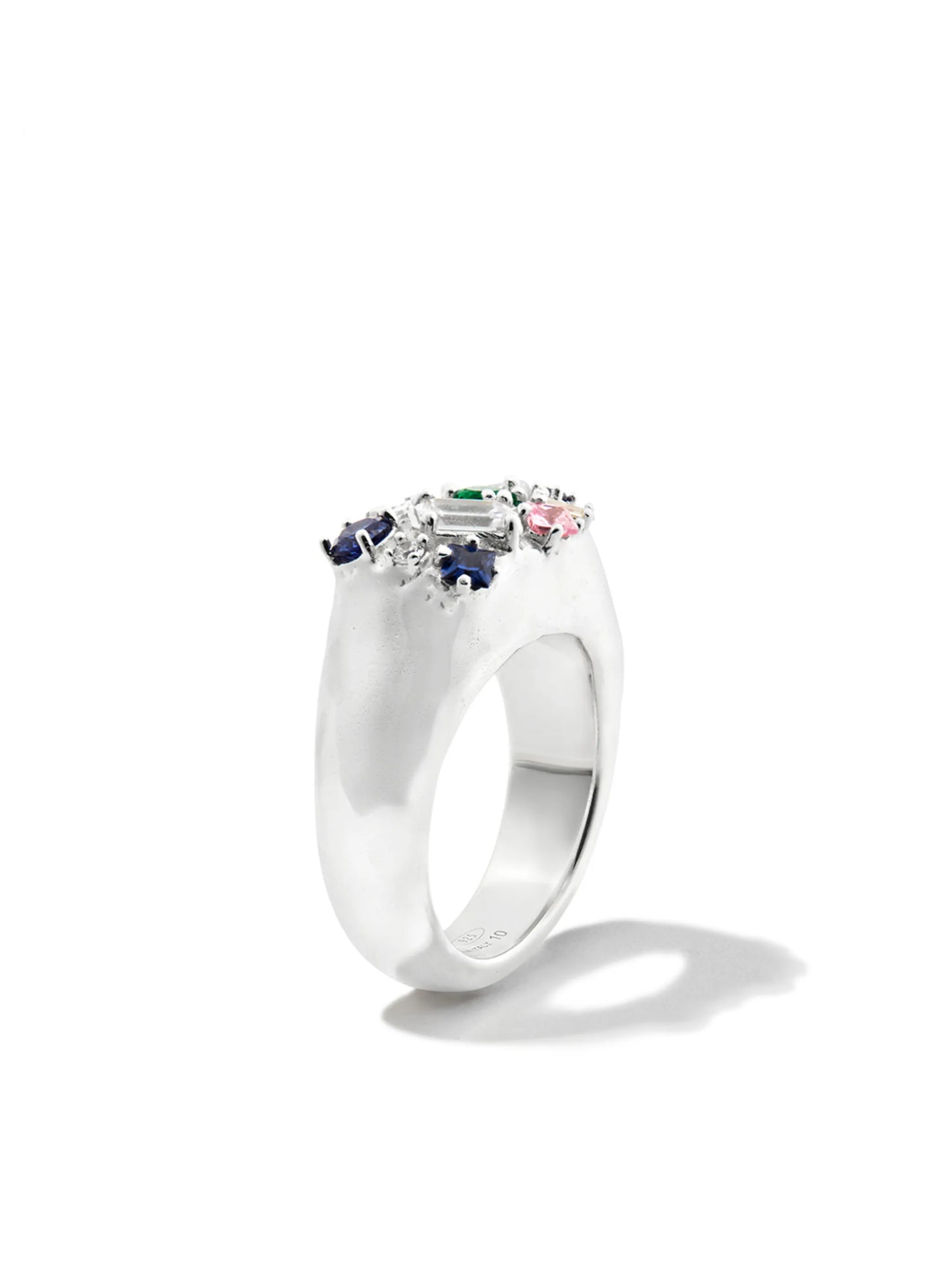 silver Croisette mult-stone ring
