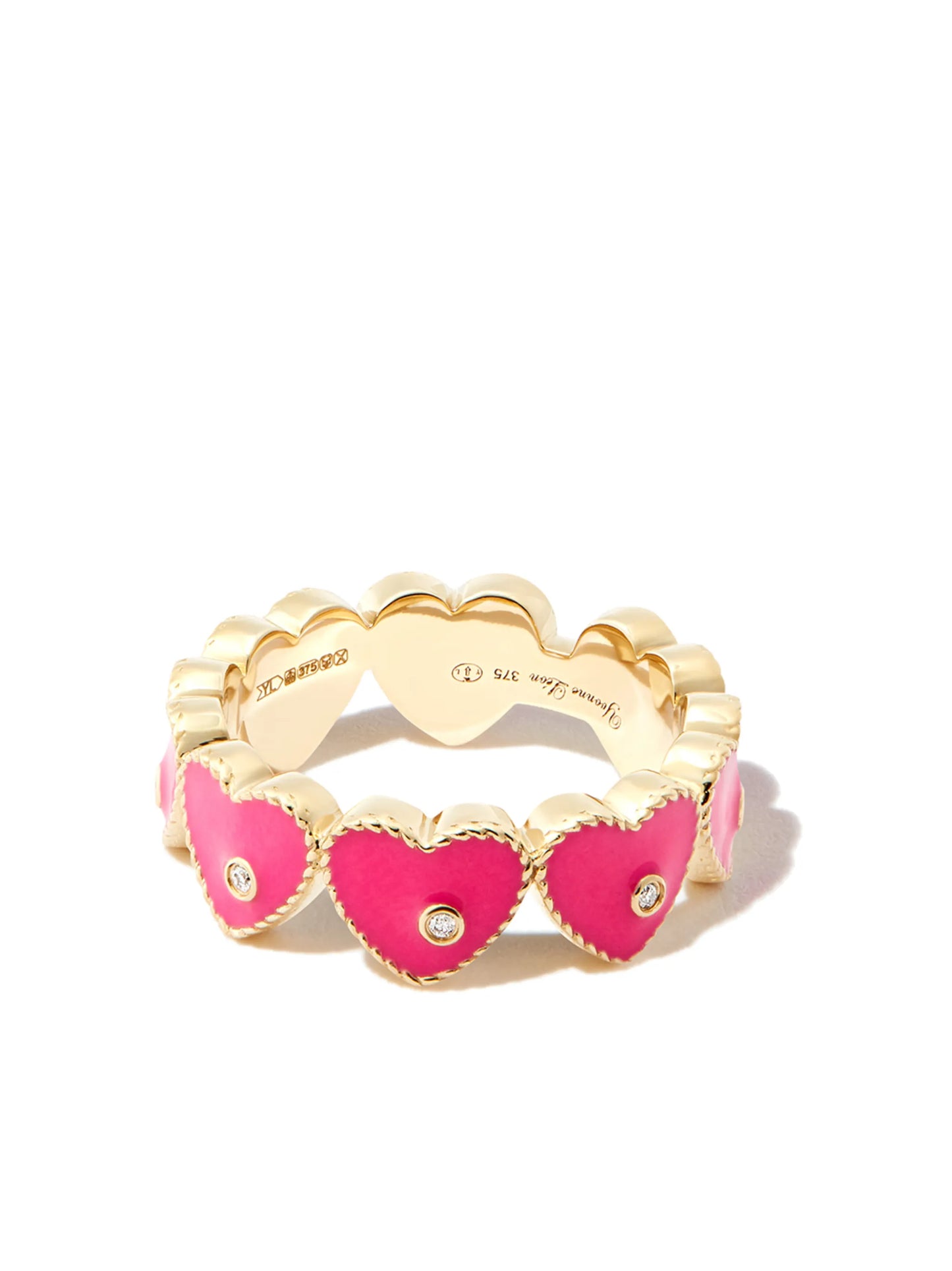 9kt yellow gold enamel diamond heart ring