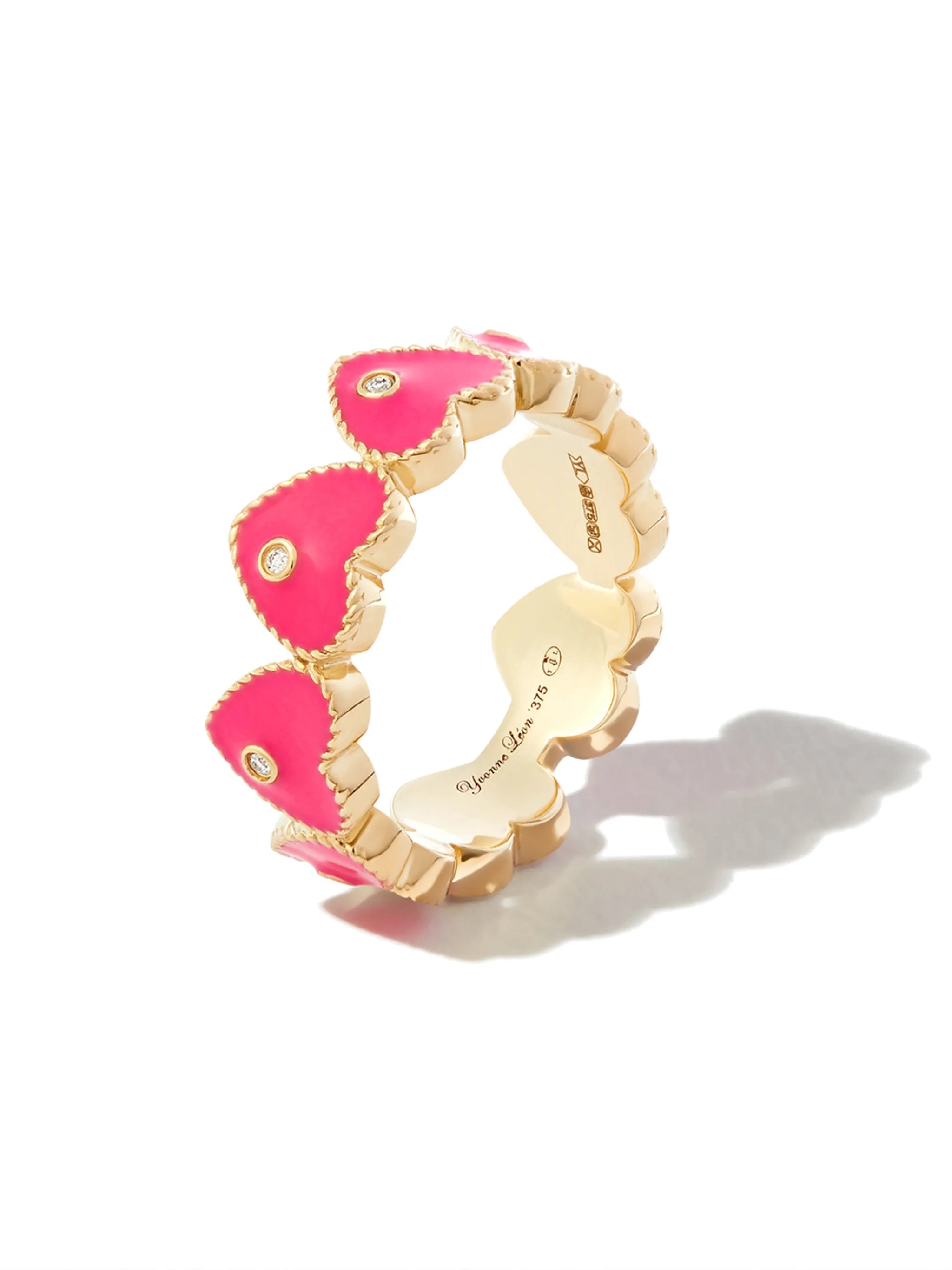 9kt yellow gold enamel diamond heart ring