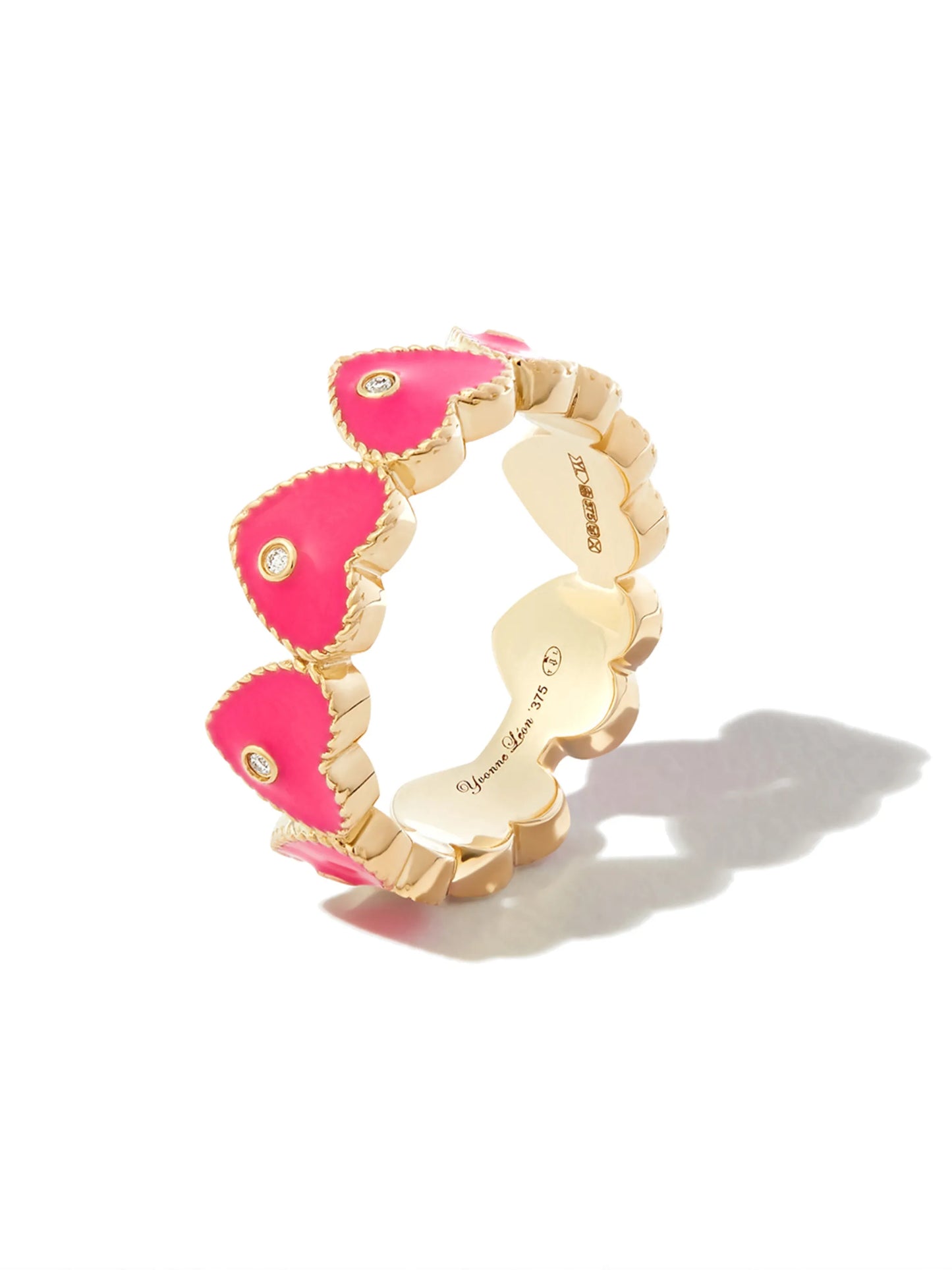 9kt yellow gold enamel diamond heart ring