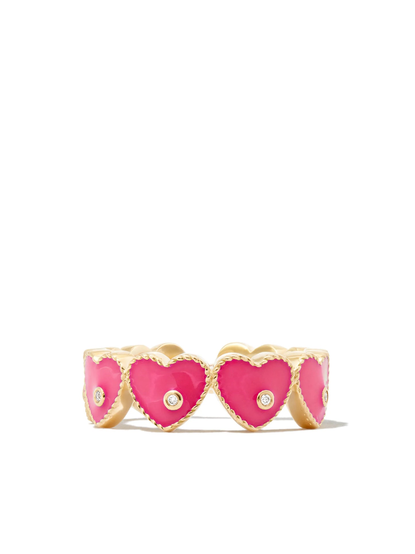 9kt yellow gold enamel diamond heart ring