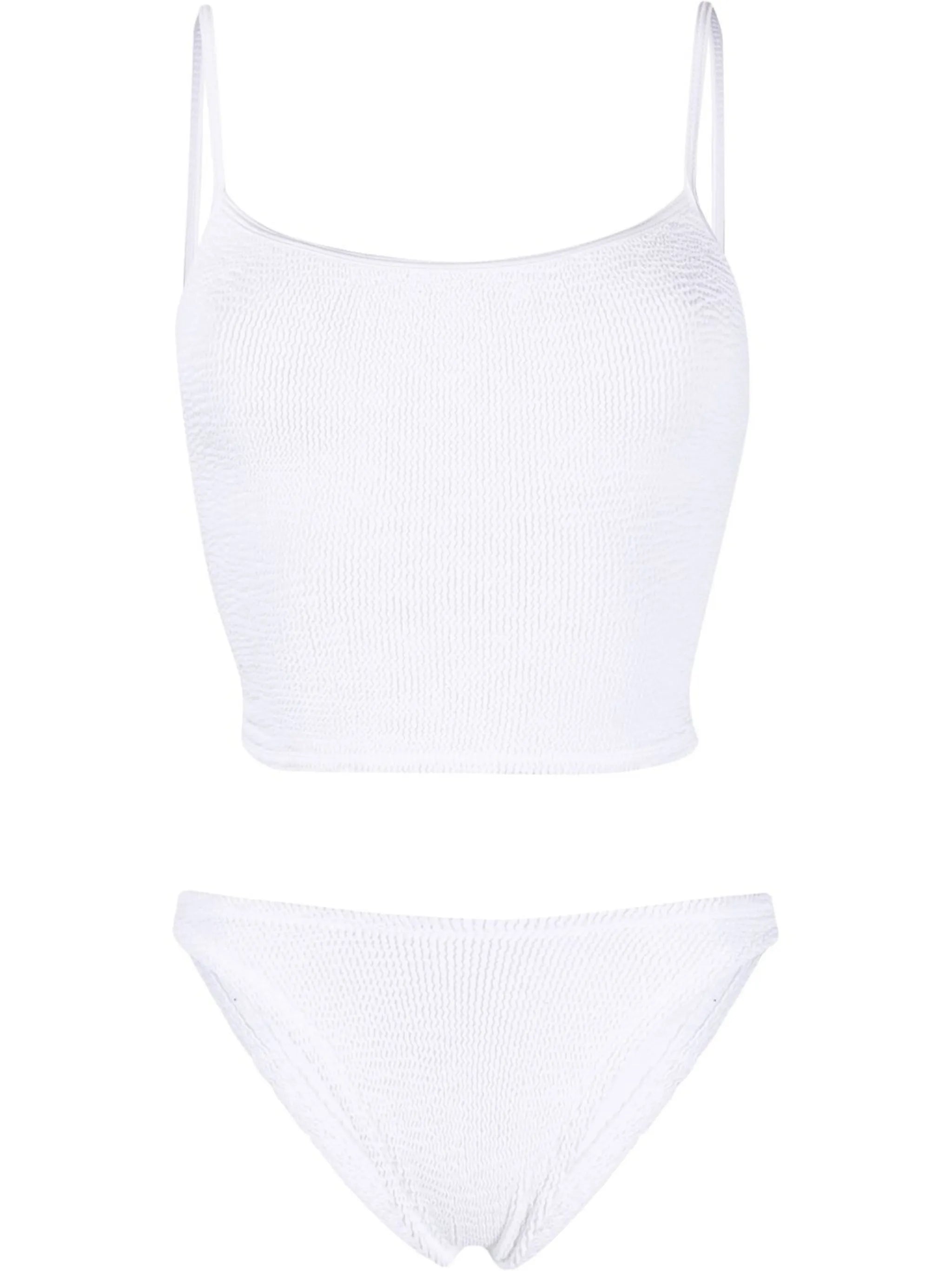 Strap crinkle-knit tankini