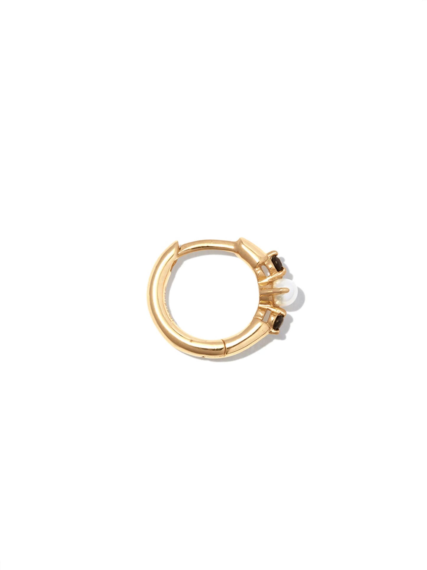 9kt yellow gold onyx and pearl huggie single earring