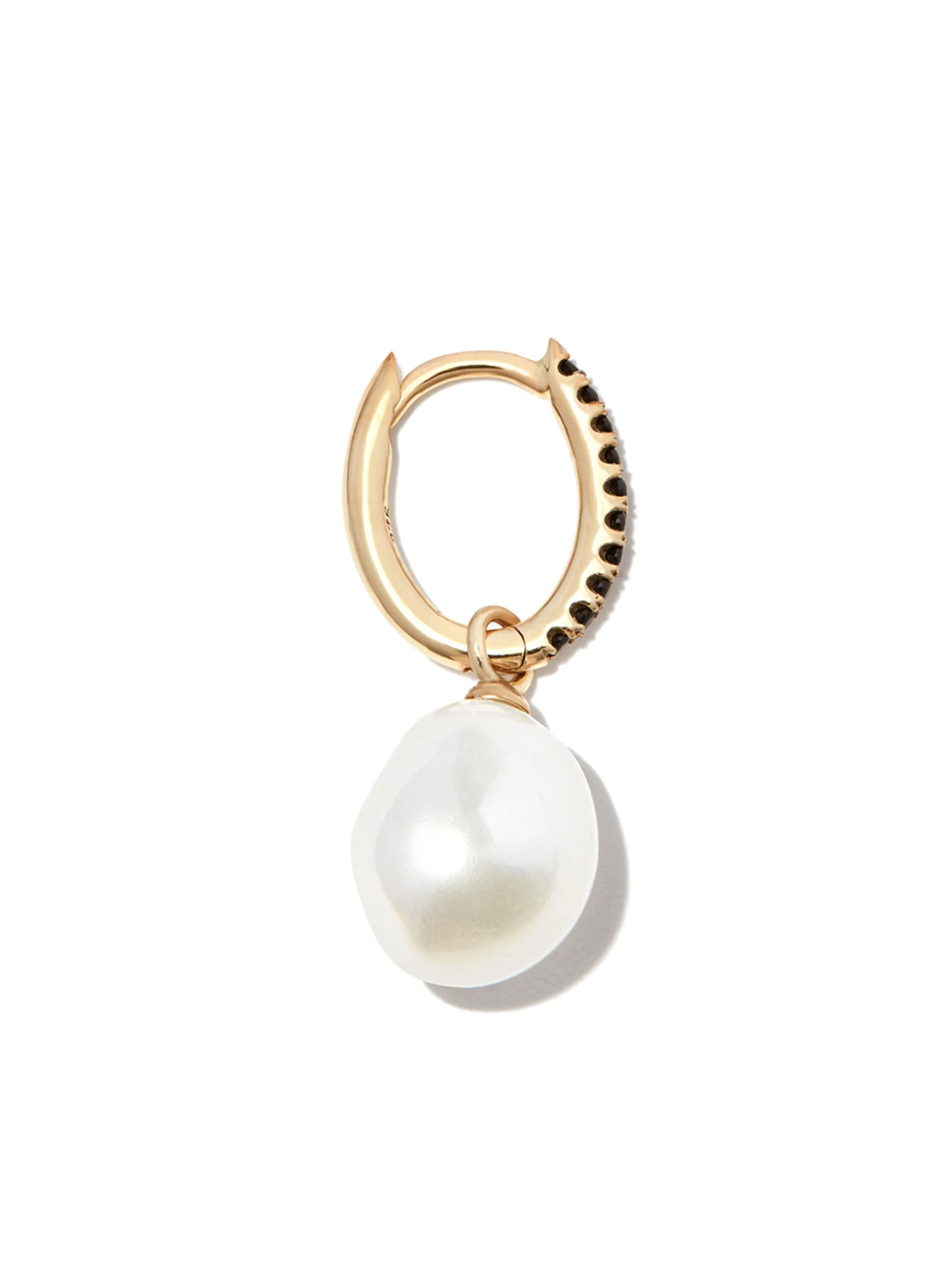 9kt yellow gold onyx hoop pearl drop single earring