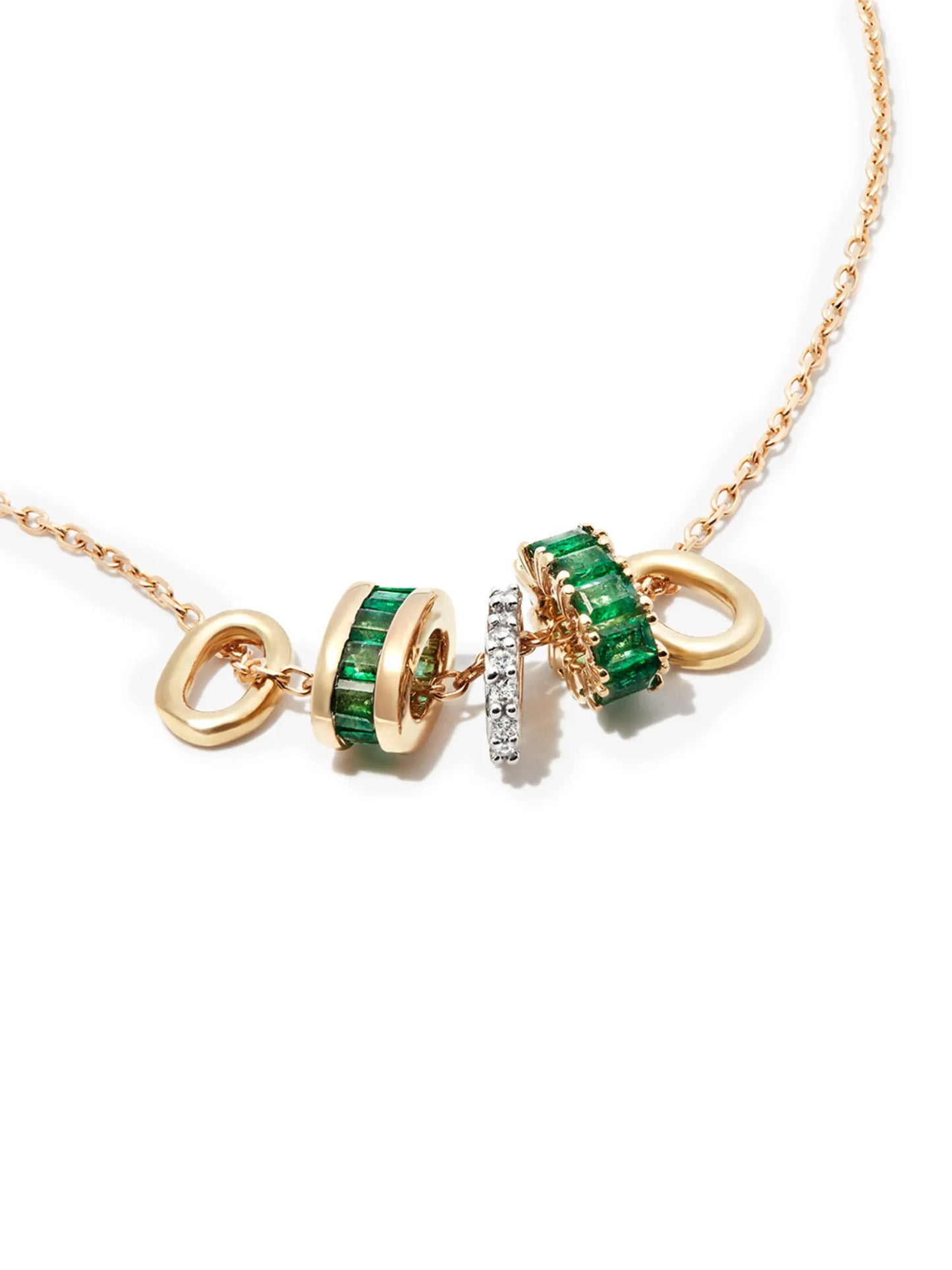 14kt yellow gold emerald and diamond rager necklace