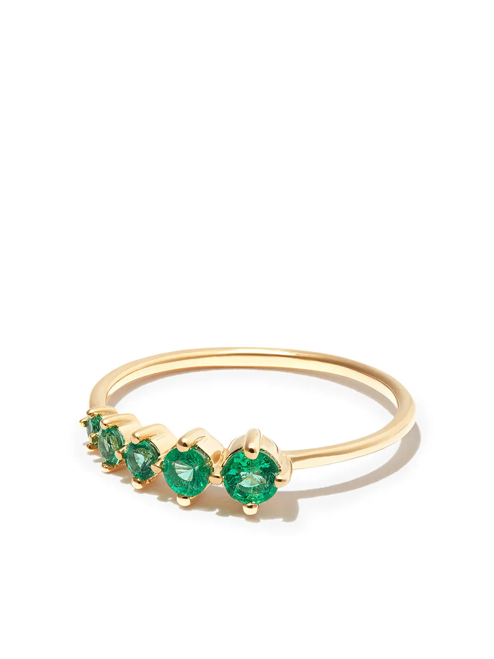 14kt yellow gold graduated emerald ring