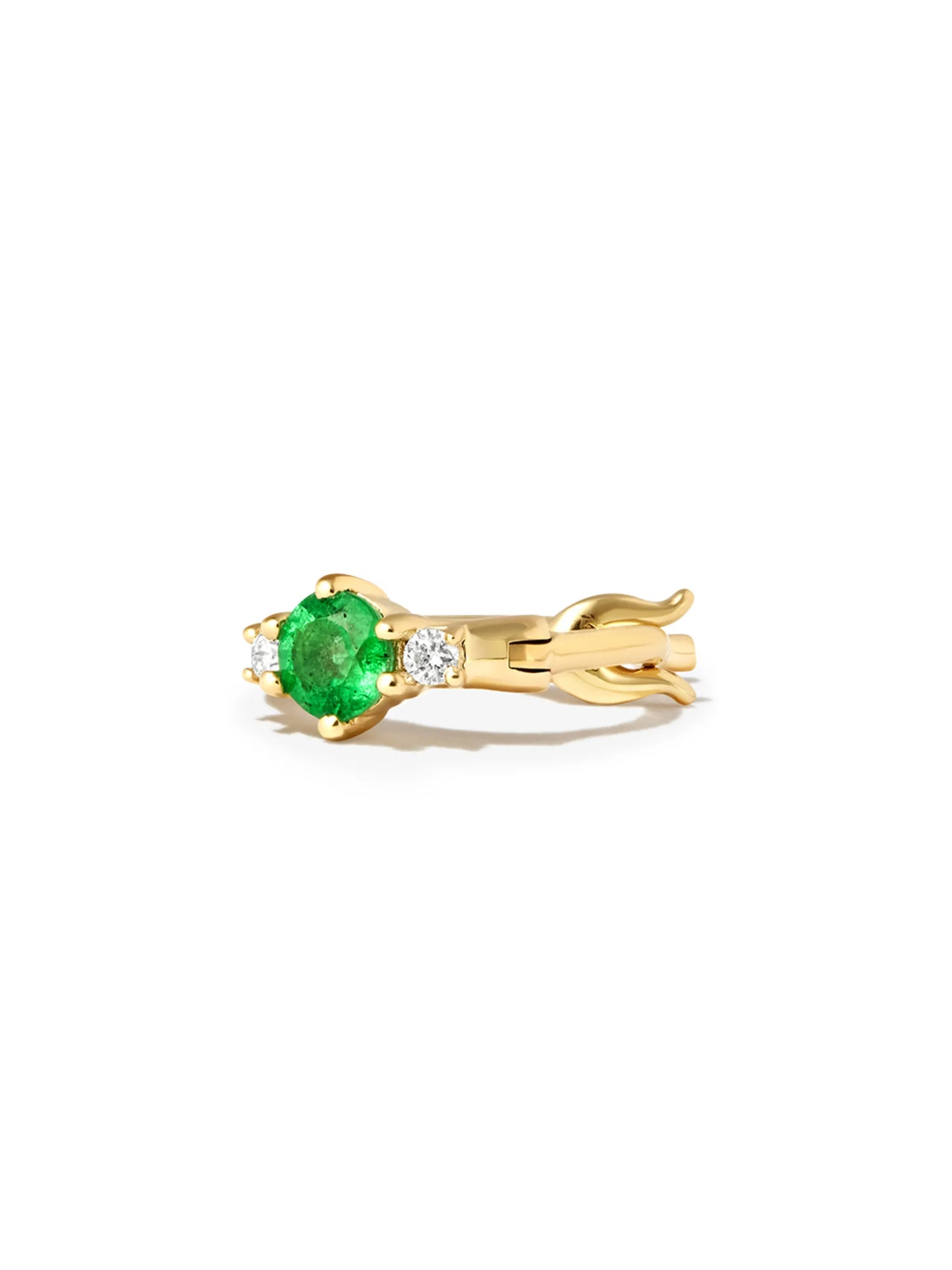 14kt yellow gold emerald diamond huggie hoop earrings