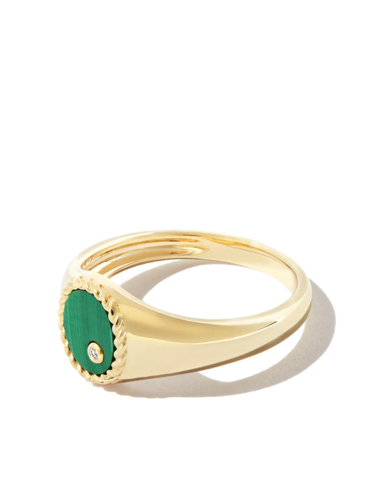 9kt yellow gold malachite signet ring