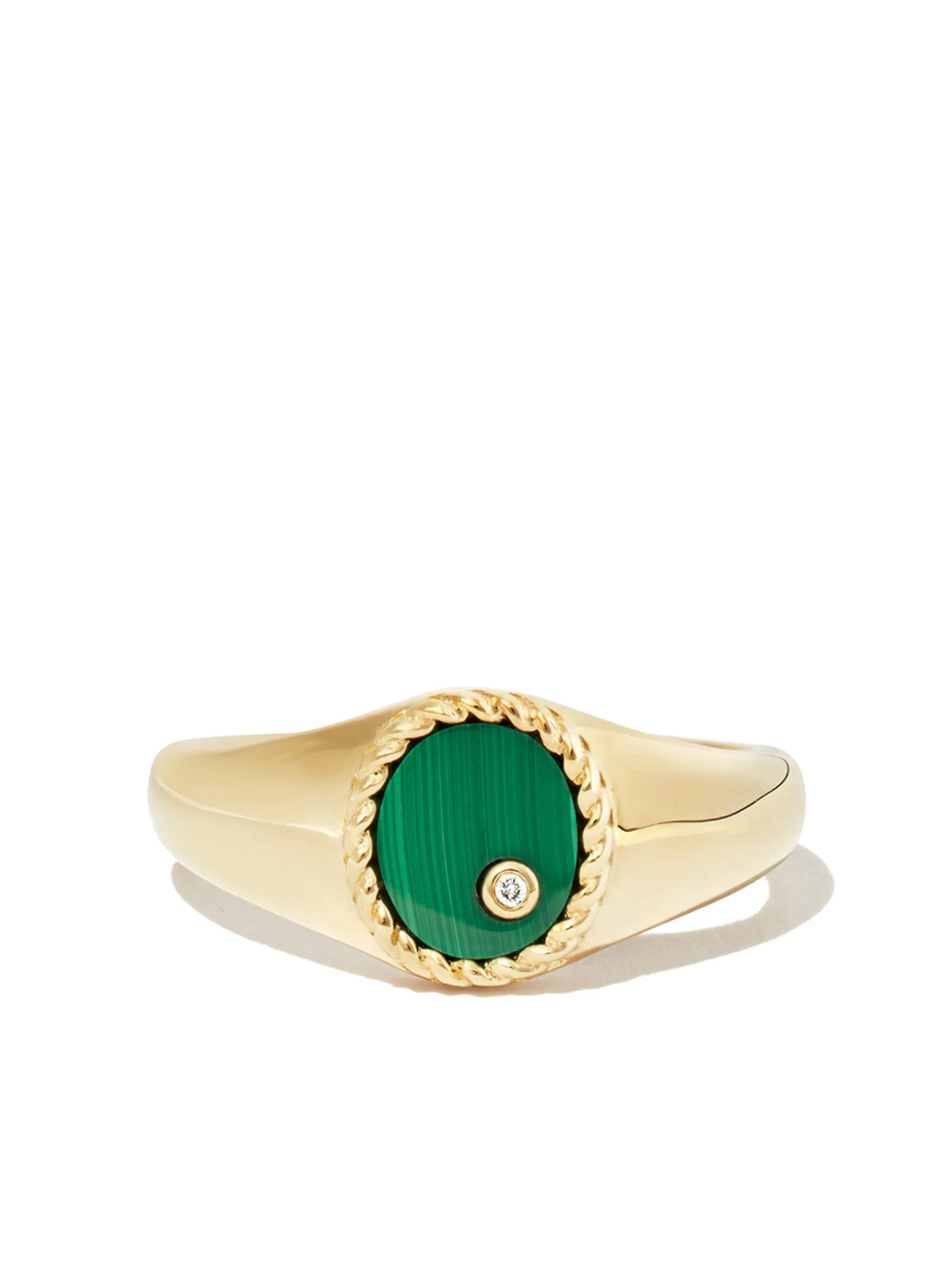 9kt yellow gold malachite signet ring