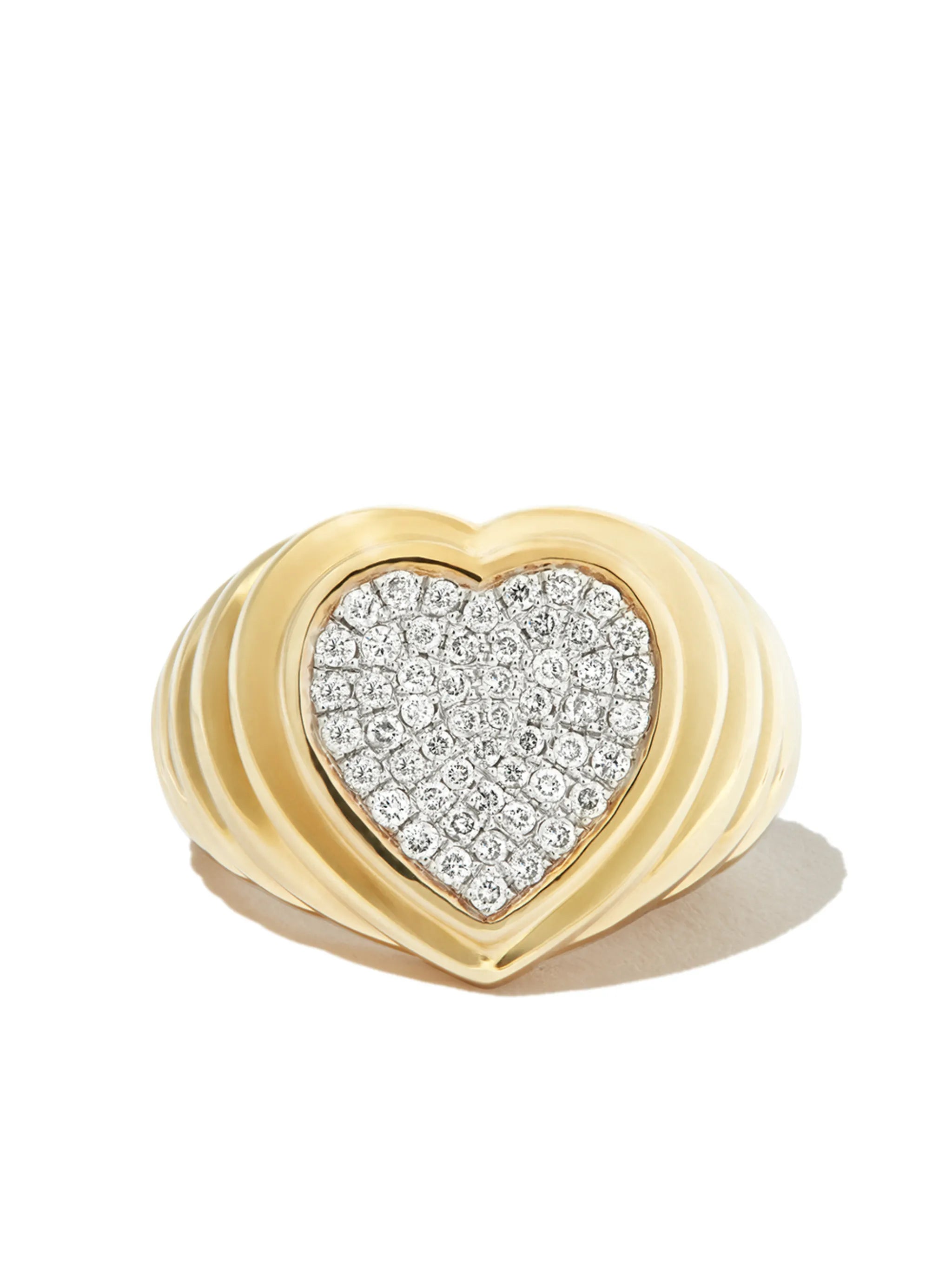 9kt yellow gold Heart diamond signet ring