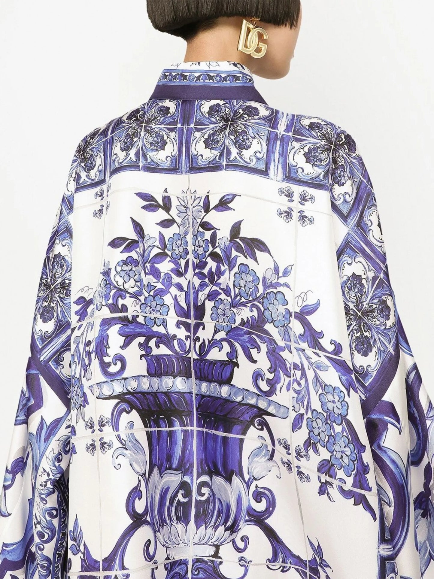 Majolica-print batwing-sleeve shirt