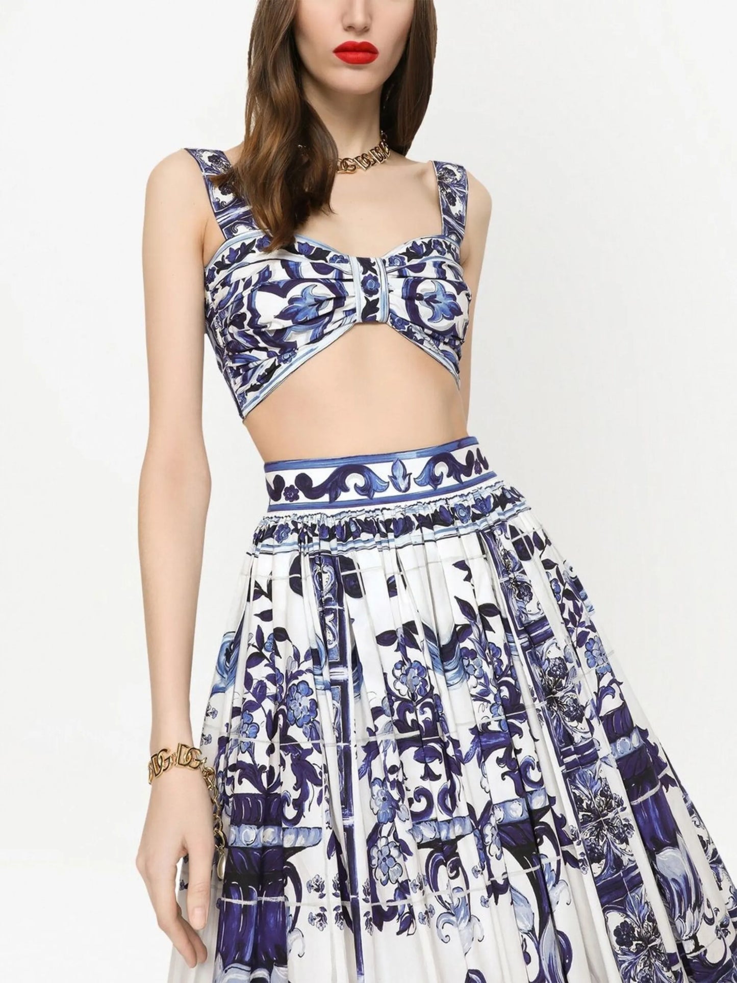 Majolica-print bralette top