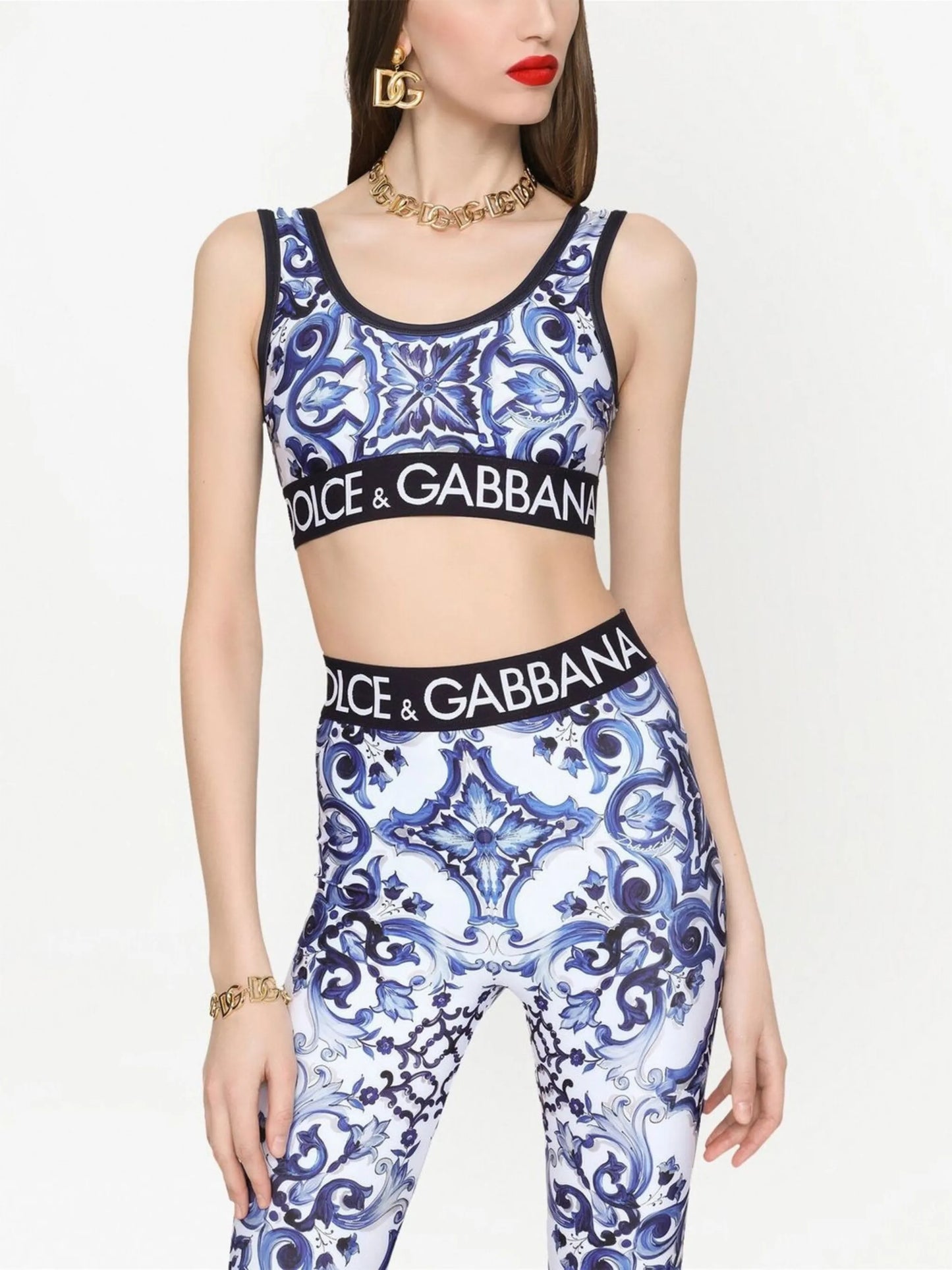 Majolica-print cropped top