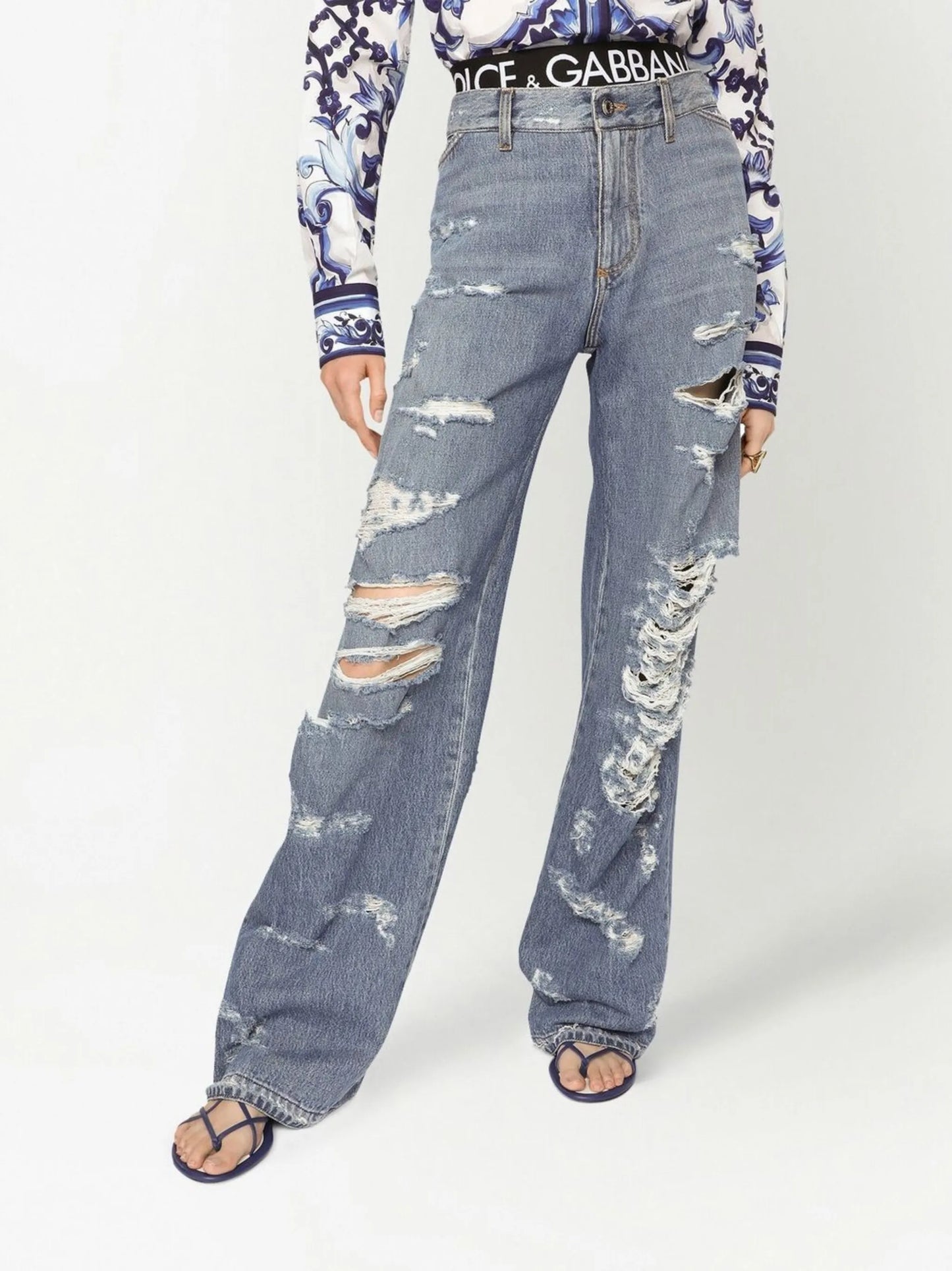 distressed flared jeans