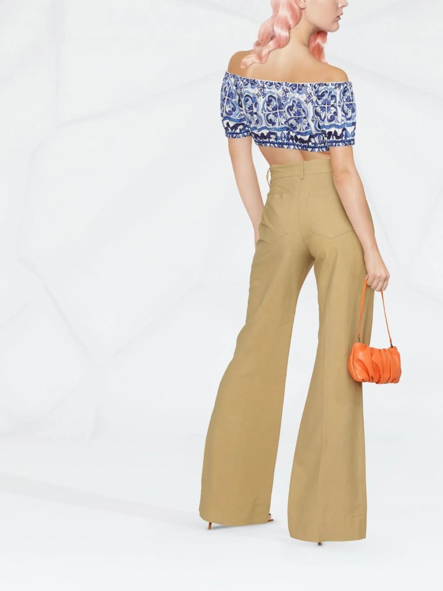 Majolica-print crop top