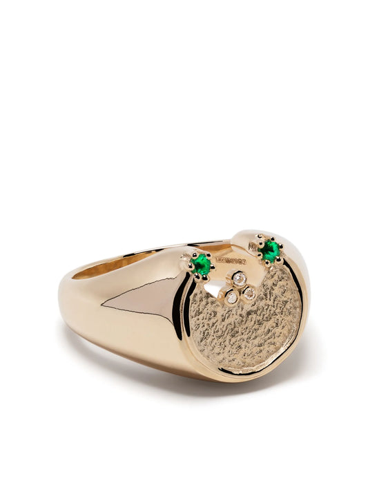 9kt yellow gold Mira diamond and emerald ring