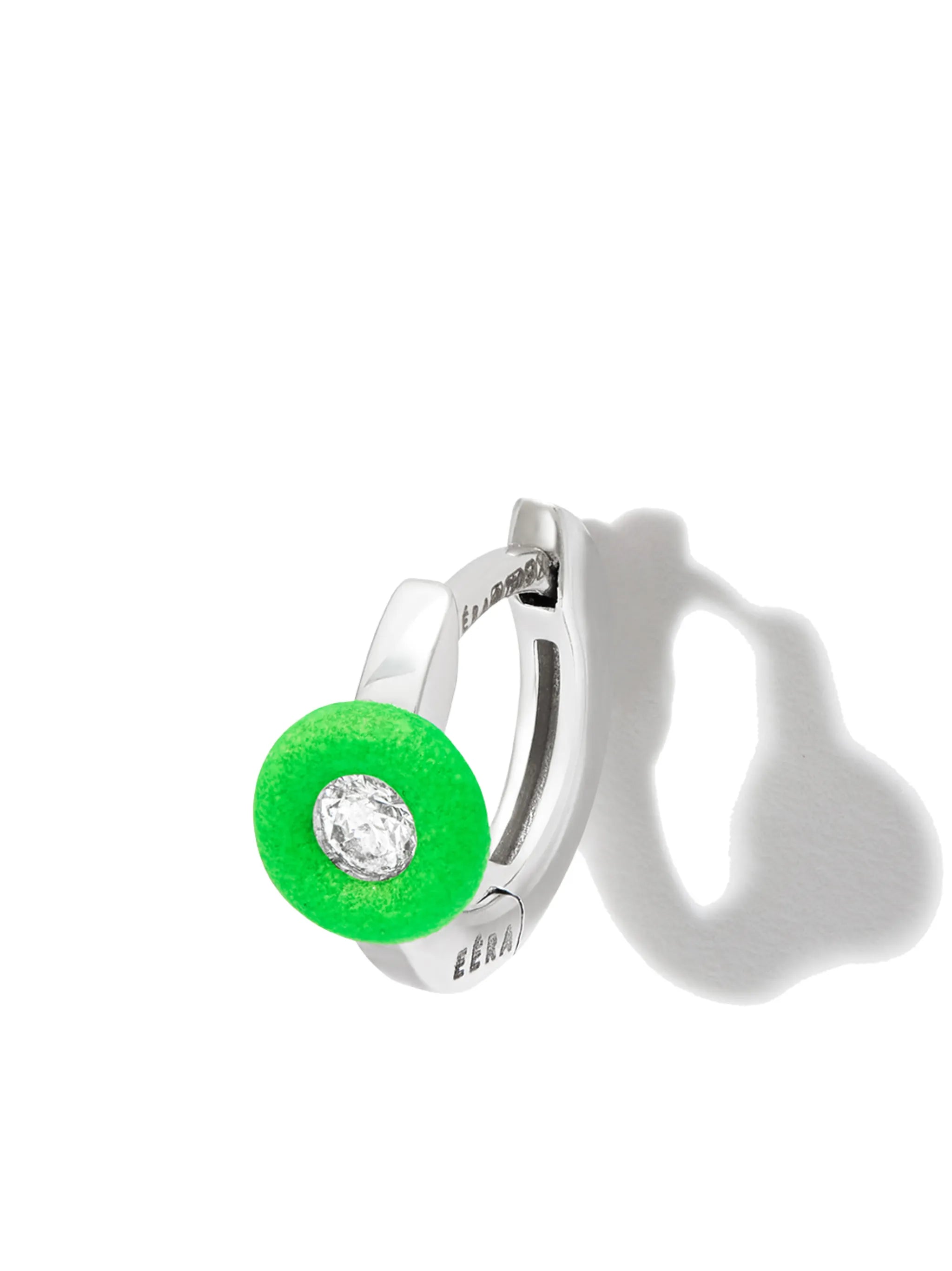 18kt white gold enamel diamond huggie hoop earring