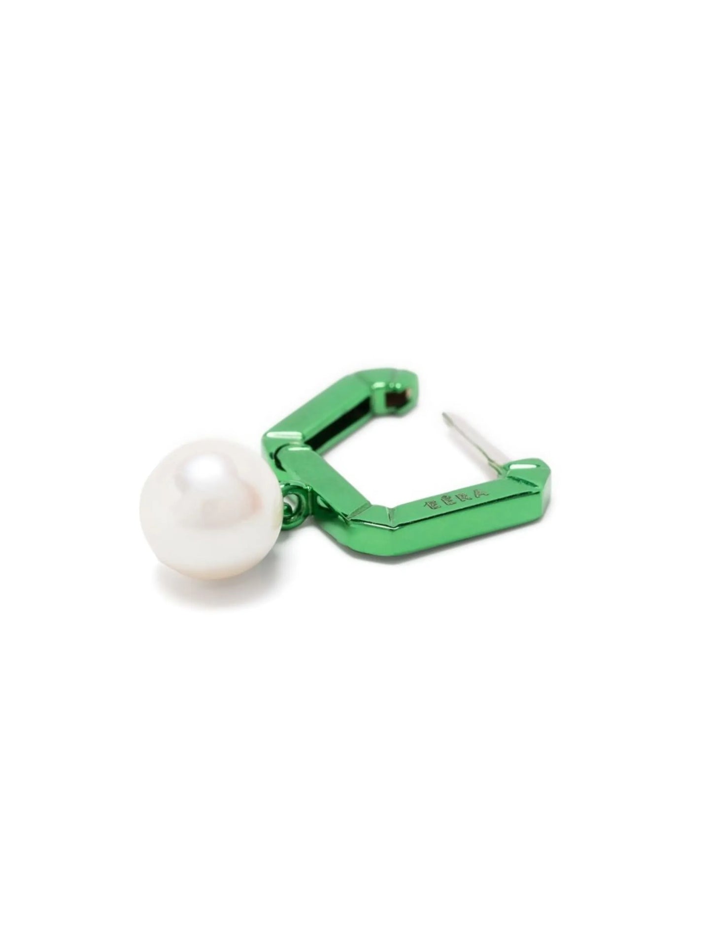 18kt white gold enamel pearl huggie earring